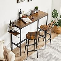 Vista 1 de KIVENJAJA Juego de mesa de bar y sillas de 3 piezas, mesa de pub con estante plegable para vinos y 2 taburetes de madera, juego de bistró de altura