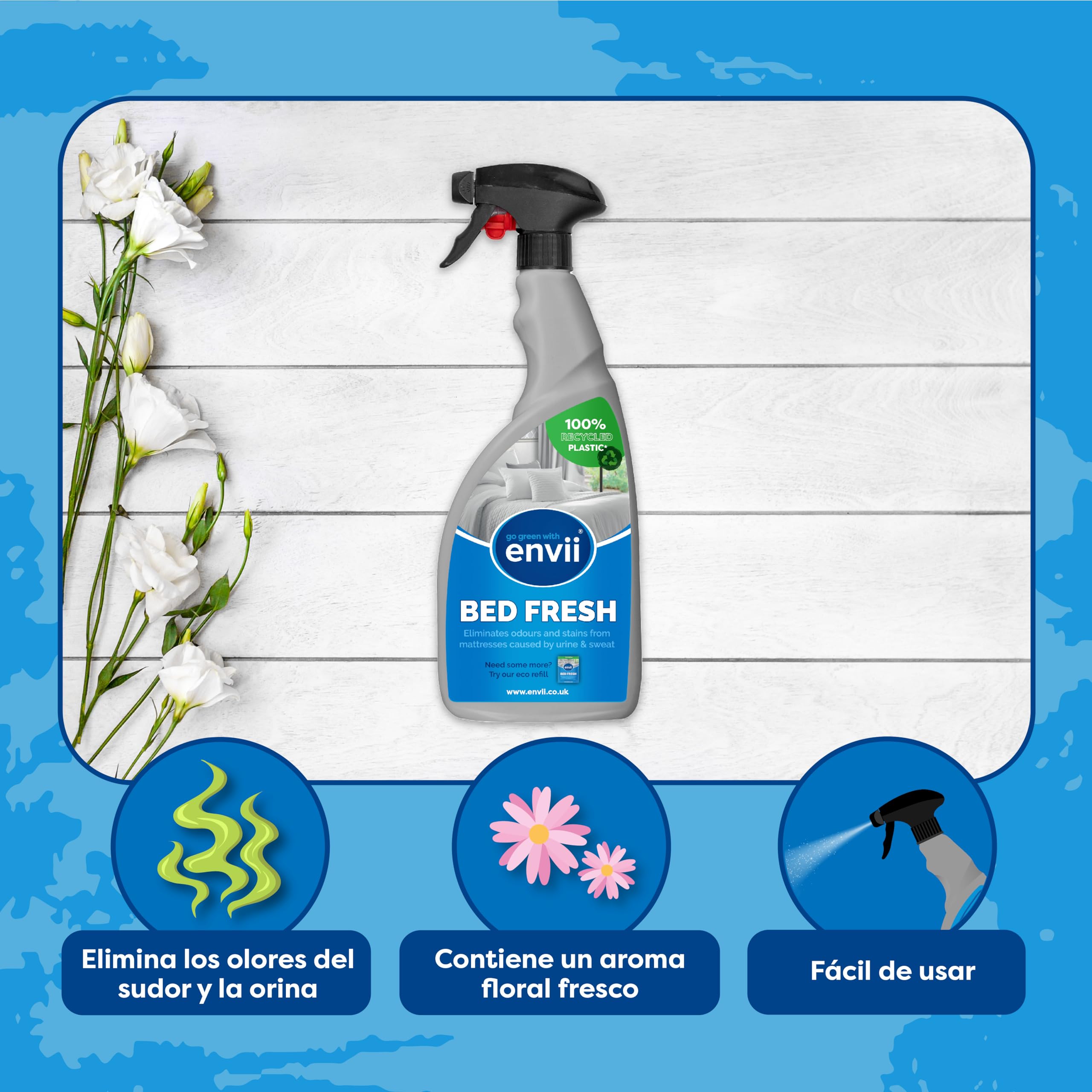envii Bed Fresh - Limpiador y Desodorante Natural Para Colchones - Eliminador de Manchas y Orina - 750 ml