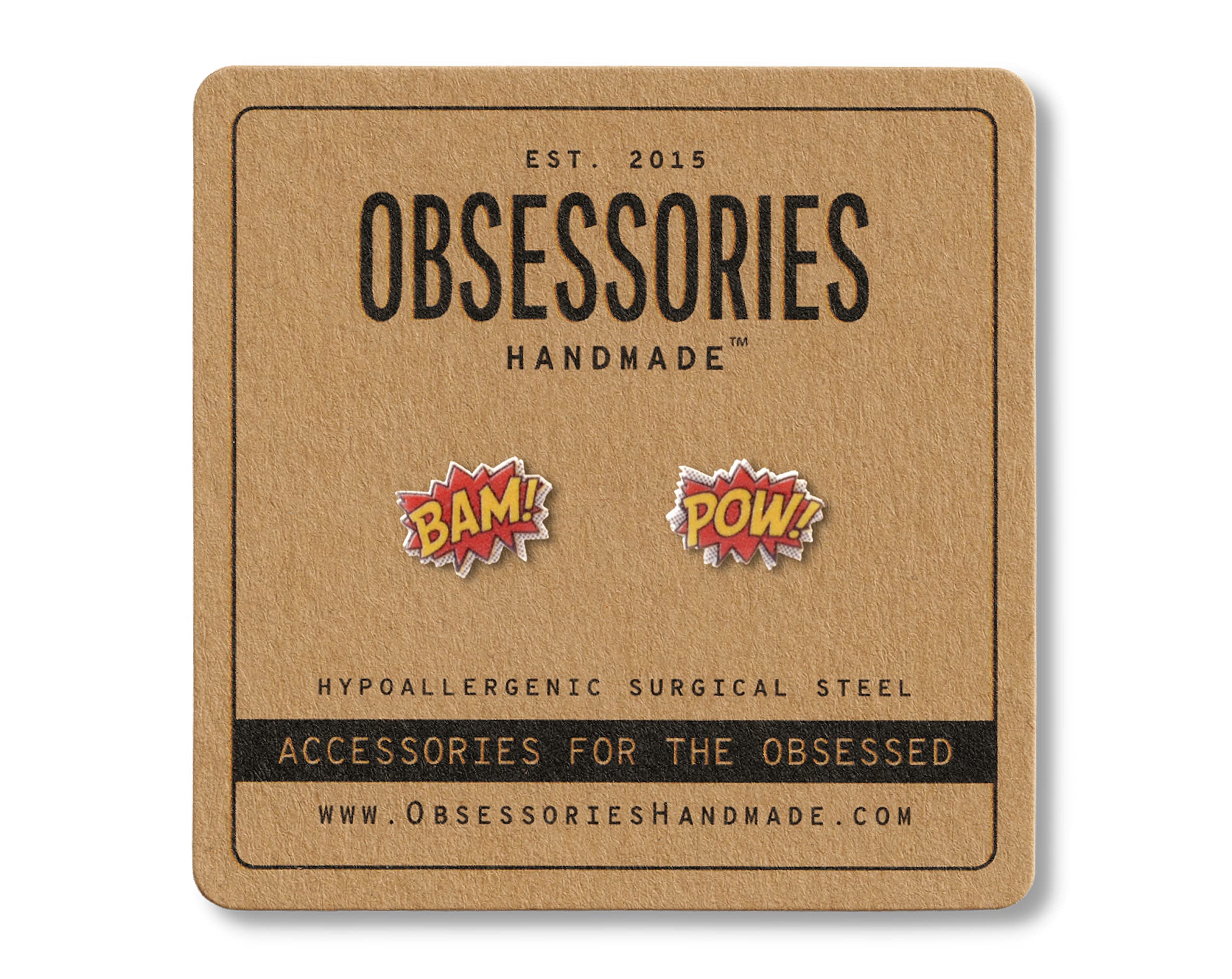 Handmade Bam Pow Comic Book Stud Earrings