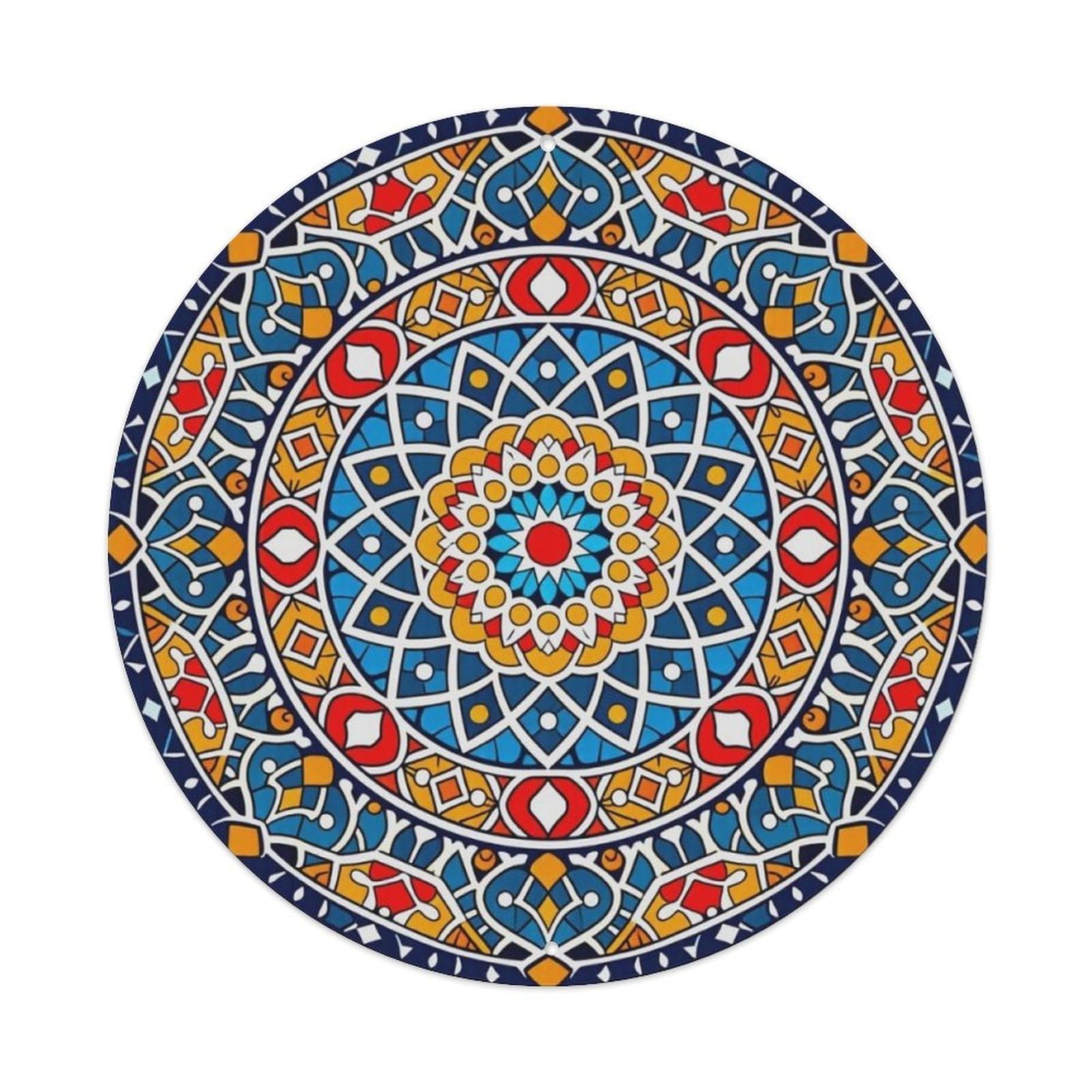 Vintage Mandala Geometric Pattern Round Sign Vintage Aluminium Metal Sign, Retro Wall Decor for Home, Bar, Garage & Farmhouse 20x20cm