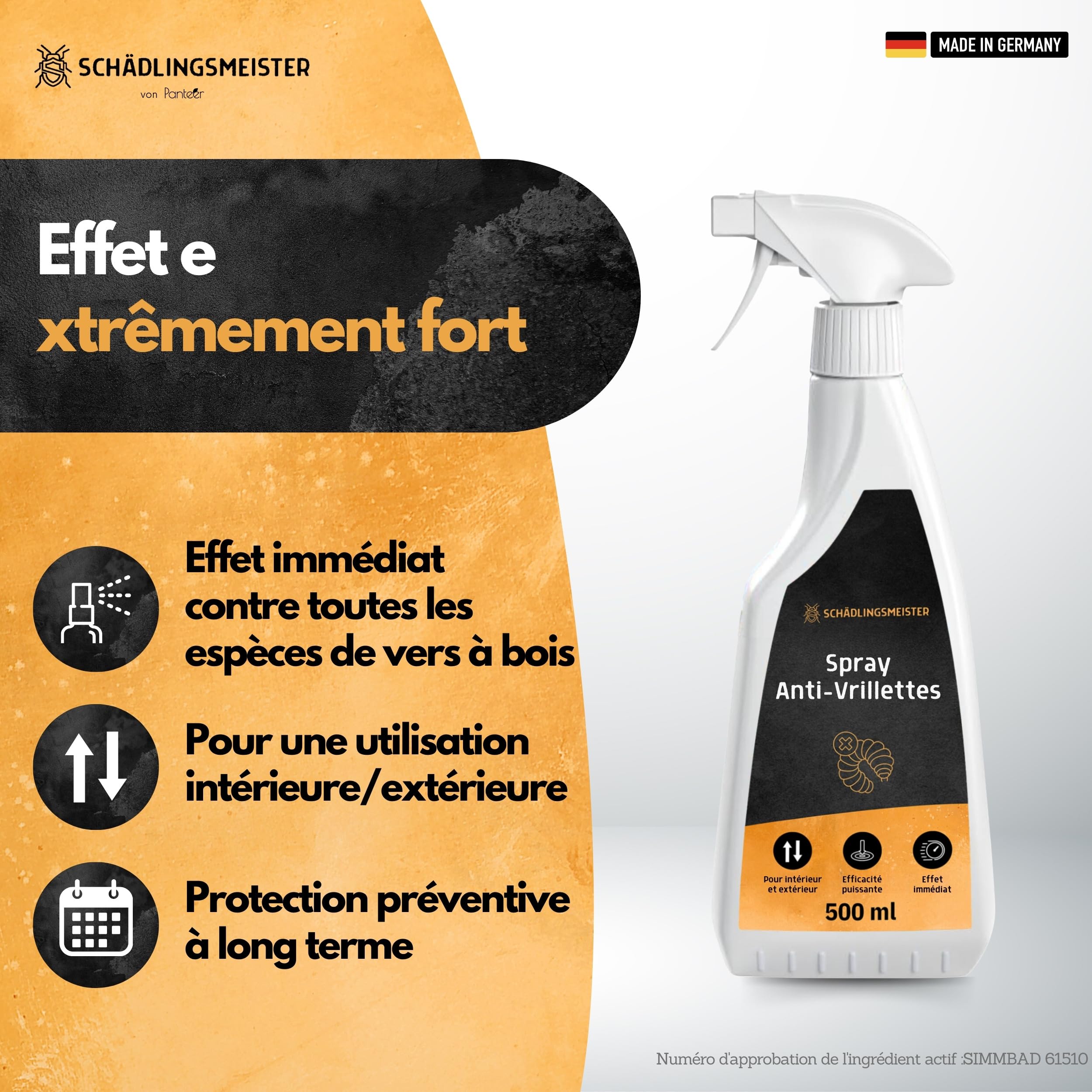 Woodworm Death Spray 500ml - Professionnel - Lutte Contre les Vers à Bois - Agent de Protection du Bois - Woodworm Ex