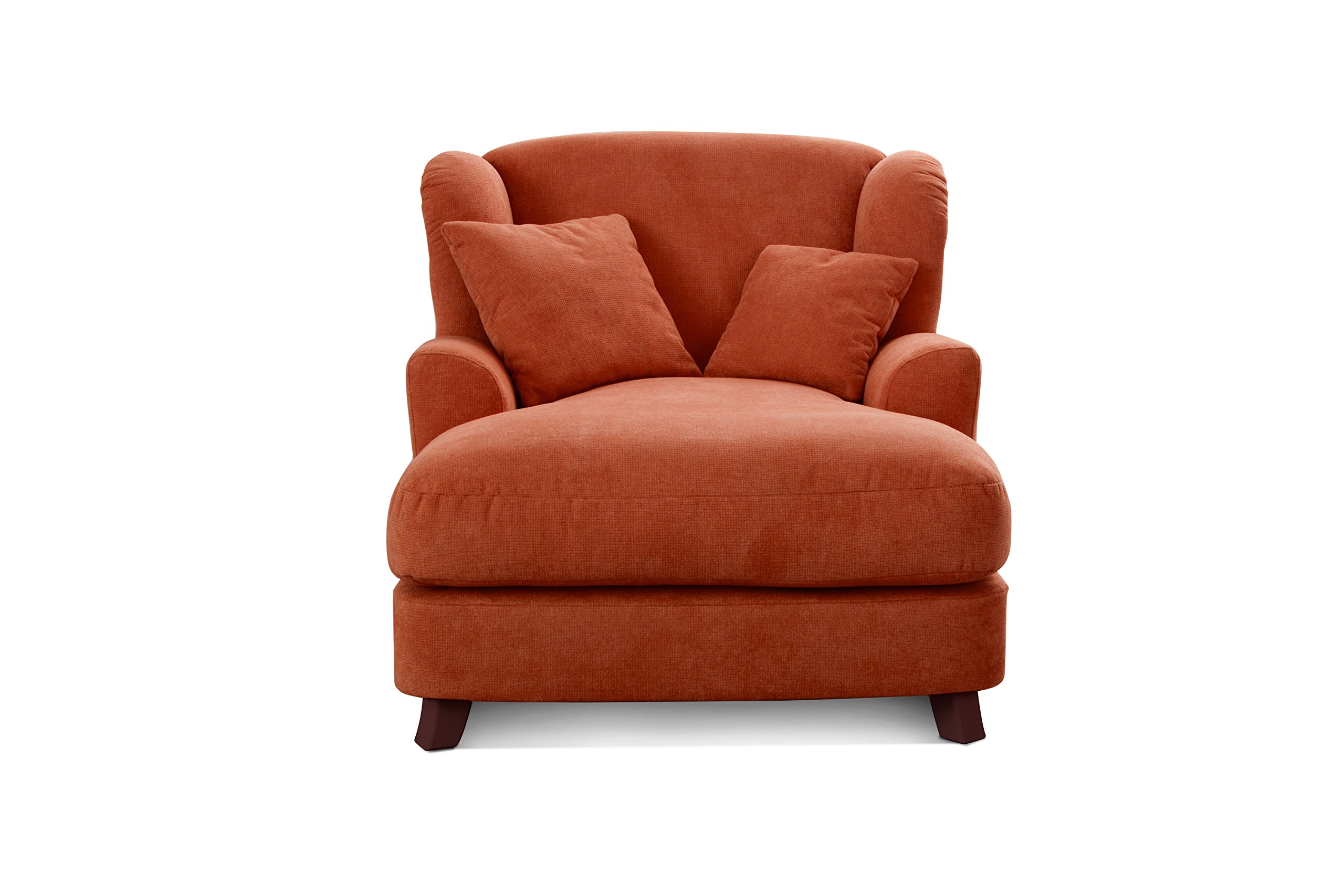 CAVADORE Sillón XXL Assado - Sillón Grande tapizado con Patas de Madera y Asiento Ancho, Incluye 2 Cojines Decorativos, 109 x 104 x 145, Tejido Naranja (Tierra)