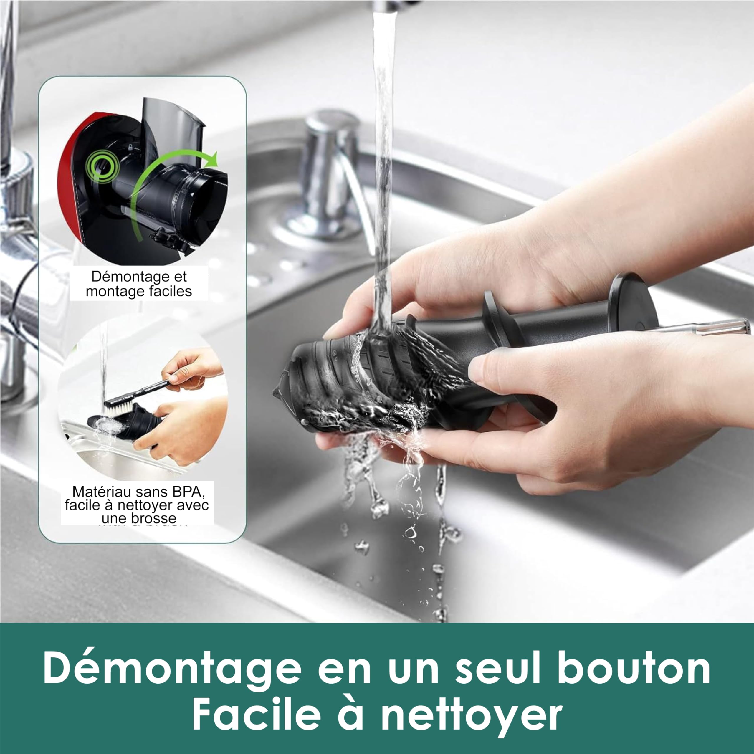 Fretta Extracteur de Jus à Pression à Froid, Goulotte 76 mm, Presse-agrumes sans BPA, Rouge