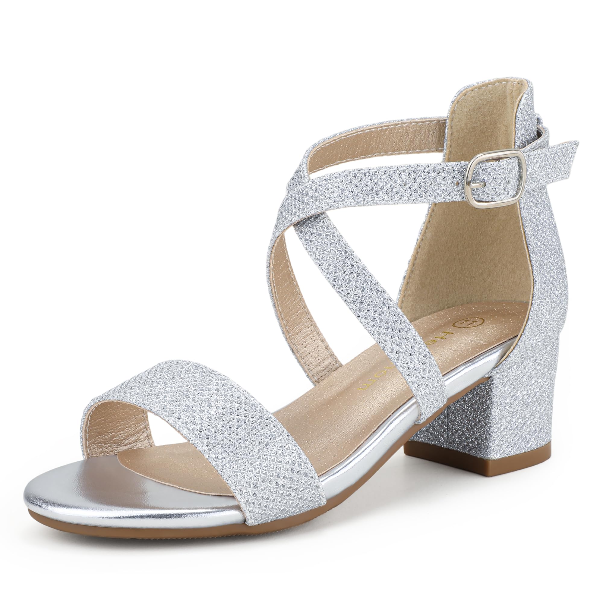 Hehainom Girls Heels Sandals Ankle Strap Dress Shoes Toddler Little Big Kid Flower Girl Wedding Party Pumps Shoes