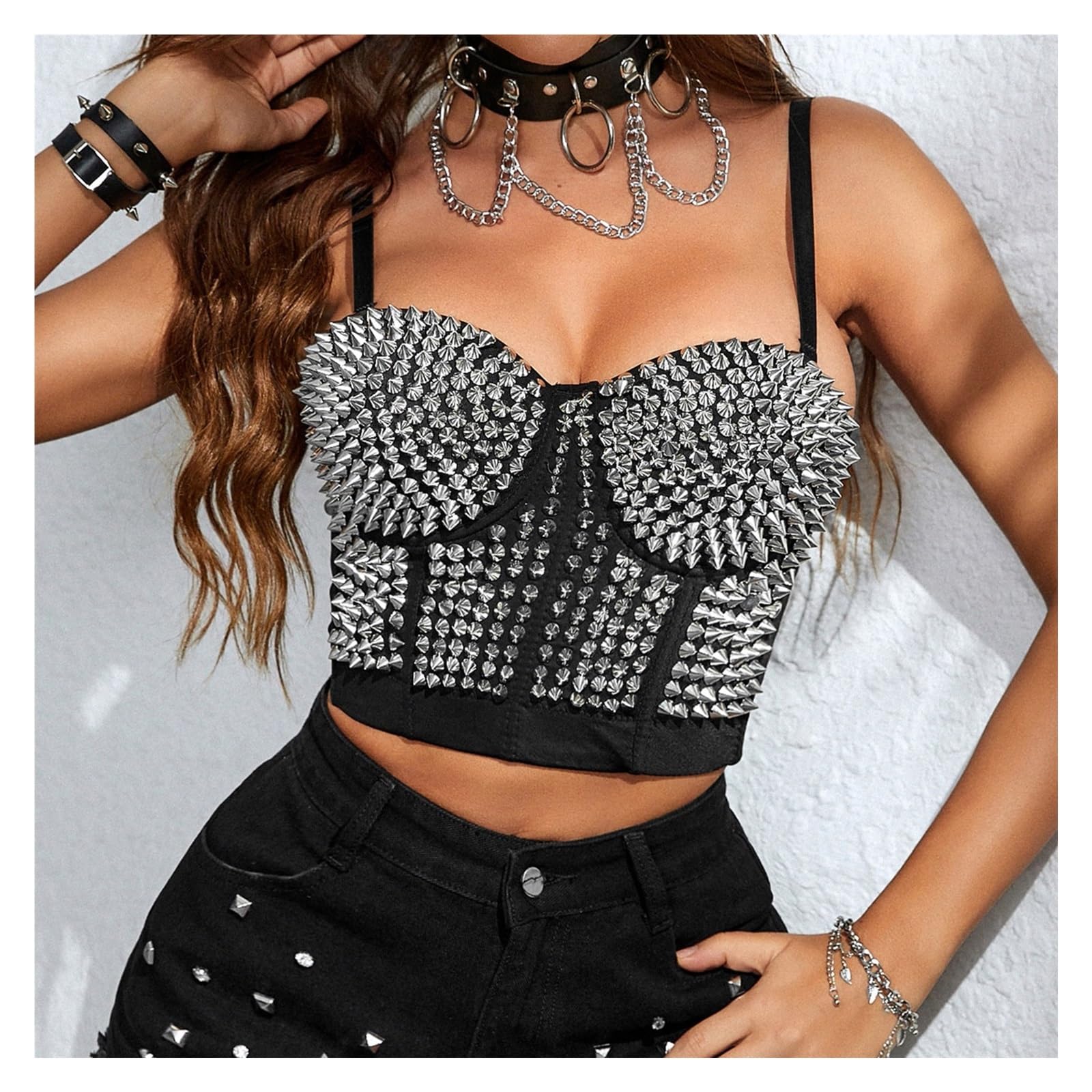 Top Corto con Bustino di Strass Canottiere con paillettes e diamanti con strass, reggiseno da donna, camicette, camicette, abbigliamento da donna, modellante, corsetto sexy, top corti da donna(Gold,M)