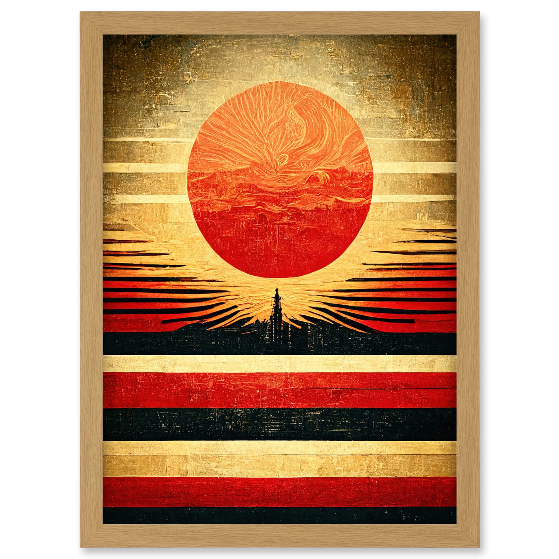 Doppelganger33 LTD Tokyo Sunrise Minimalist Industrial Red Black Artwork Framed A3 Wall Art Print