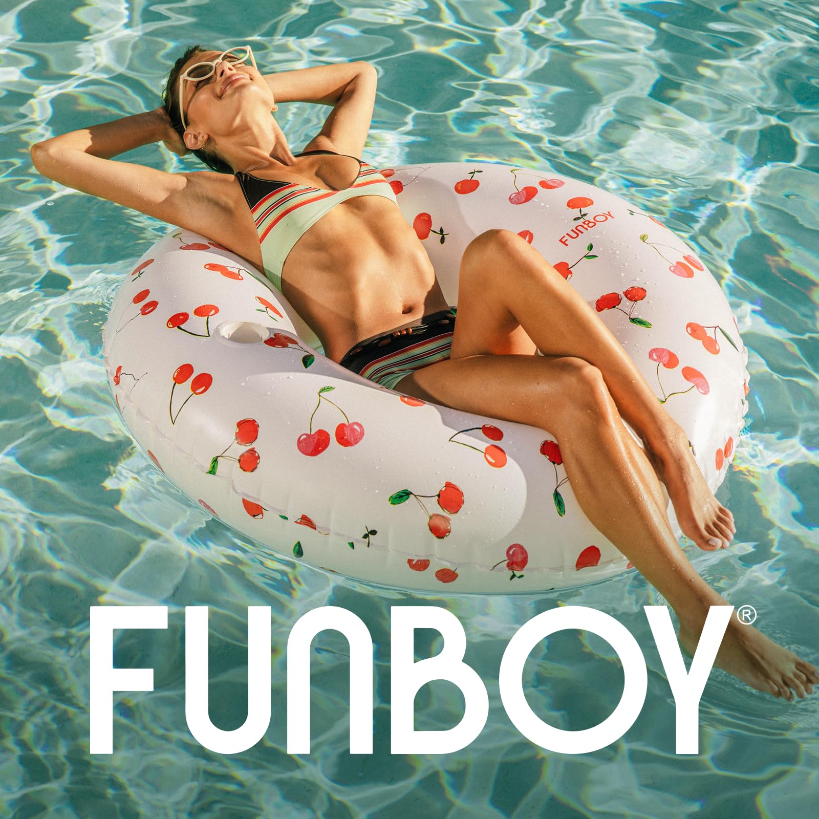 FUNBOY Bouée gonflable géante en forme de cerise, avec porte-gobelet, chambre à air pour adulte, 122 cm