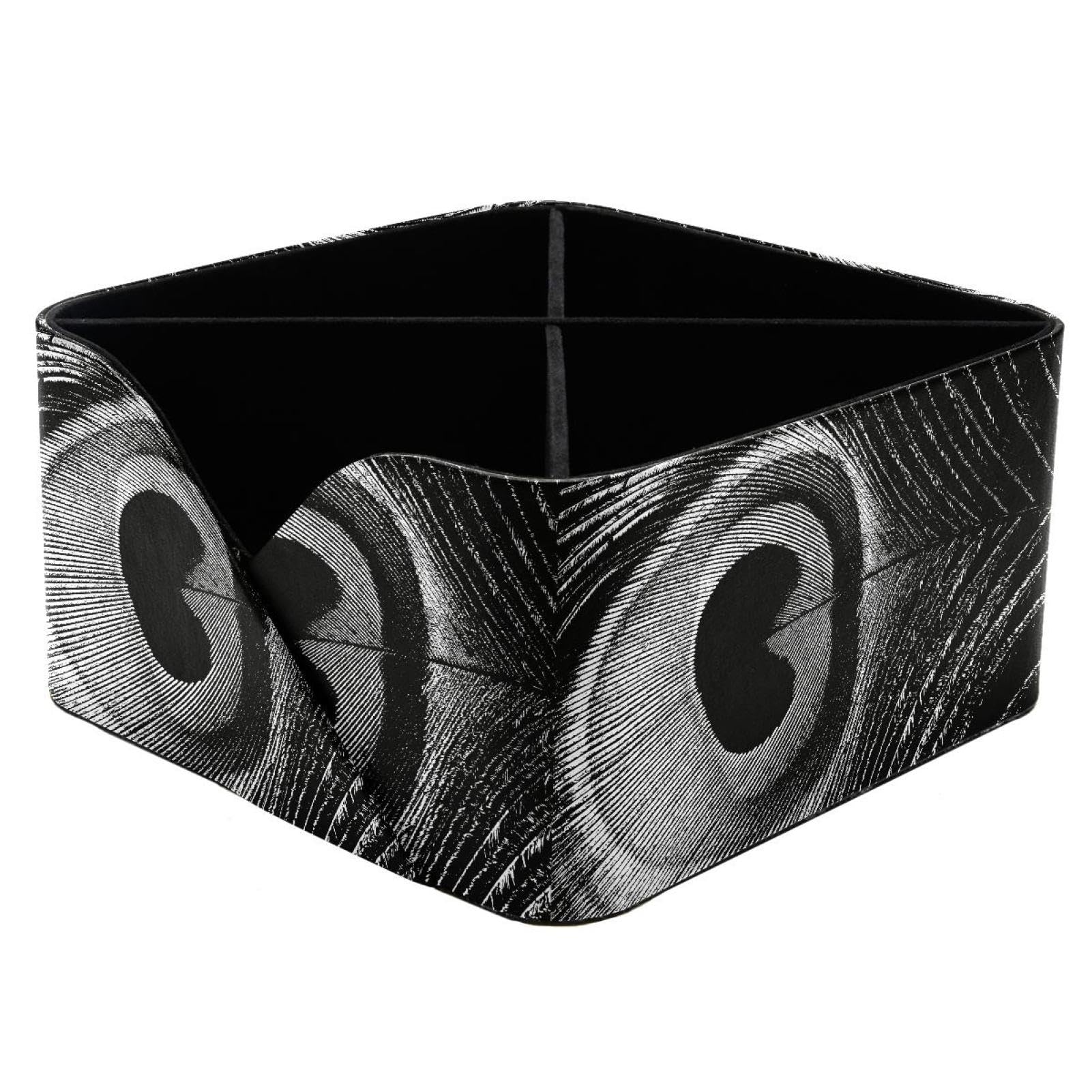 KengjuTesu Peacock Quill Desktop Organizer Pen Holder, Rectangular Pencil Cup for Office, Study and Makeup Stations
