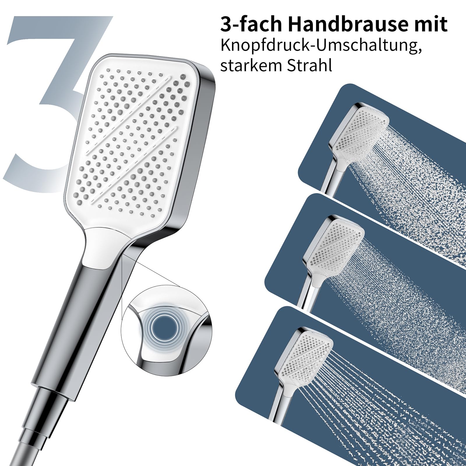 HOMELODY Duschsystem mit Thermostat und Glasablage Chrom - Duscharmatur Komplettset mit 30cm, Handbrause 3 Strahlarten und Unterer Auslauf - Duschset Regendusche mit Armatur