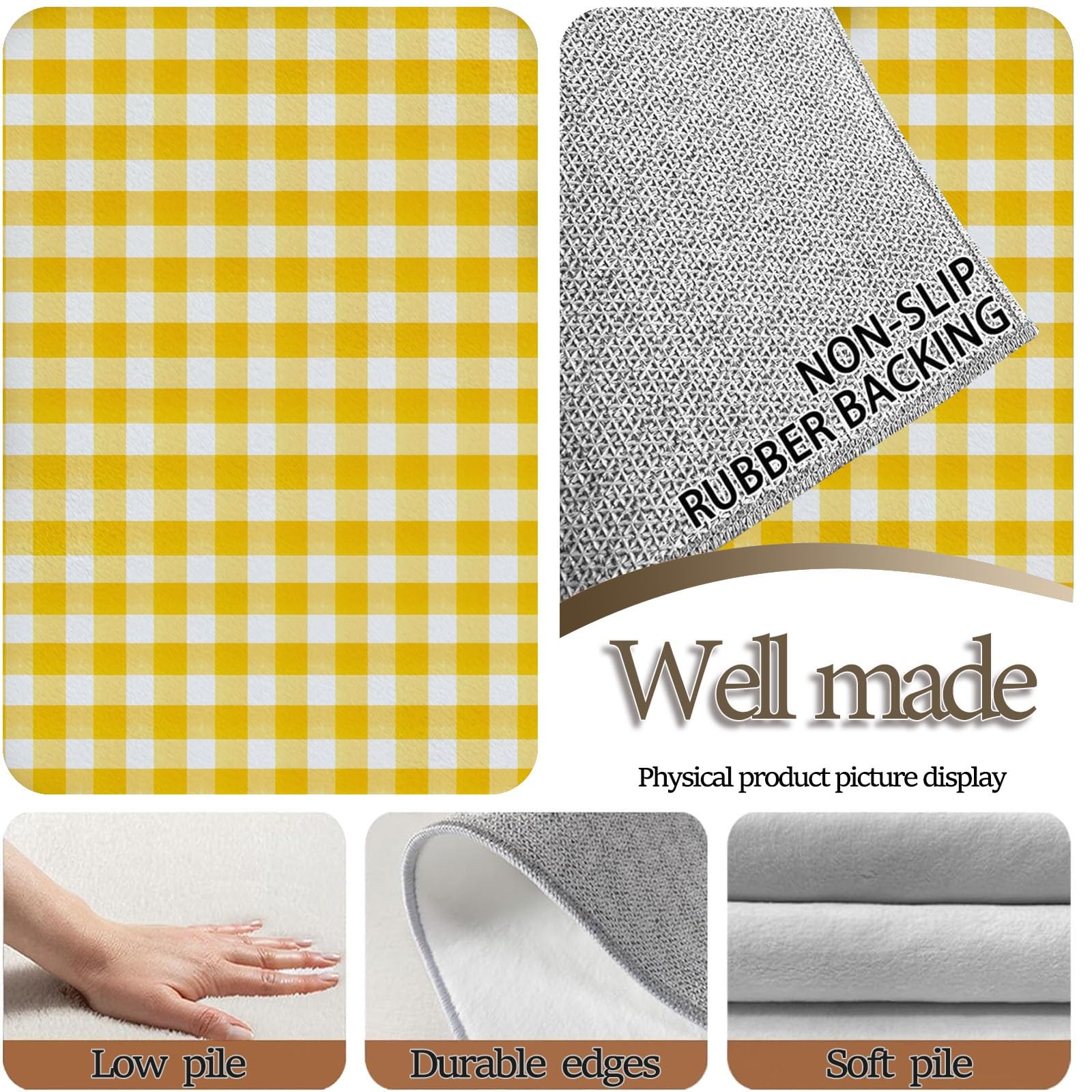 Dywaniki można prać w pralce do salonu 120 x 180 cm - miękkie pluszowe dywaniki do sypialni, dywan kuchenny antypoślizgowy geometryczne linie siatka minimalistyczny design, żółty flanelowy dywan z