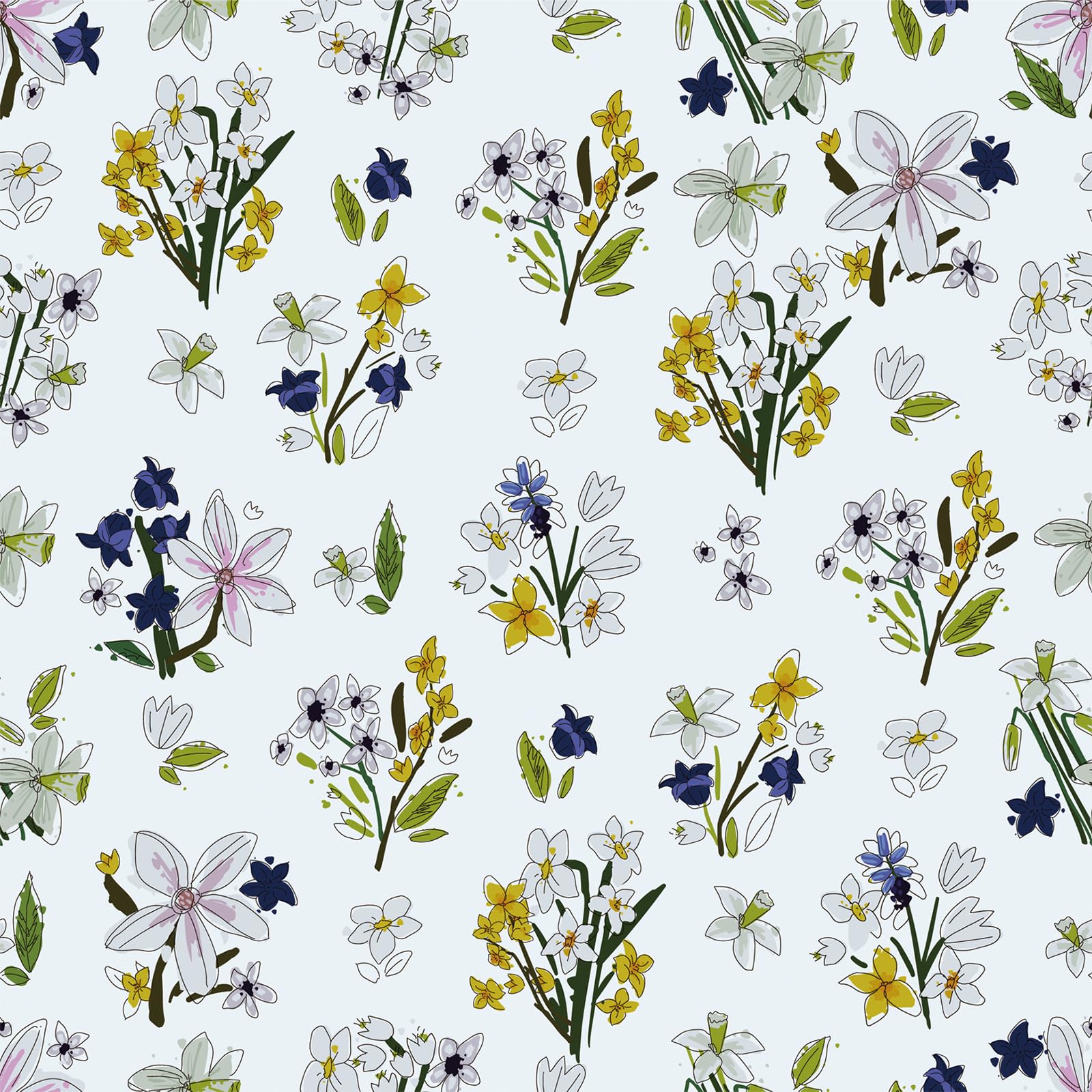 OUSCACH Peel and Stick Wallpaper Blue and Yellow Floral and Leaves Wallpaper Vinyl Removable Self Adhesive Wallpaper for Bedroom,Farmhouse,Kitchen Accent Wall Decorations 17.7 "x 118"
