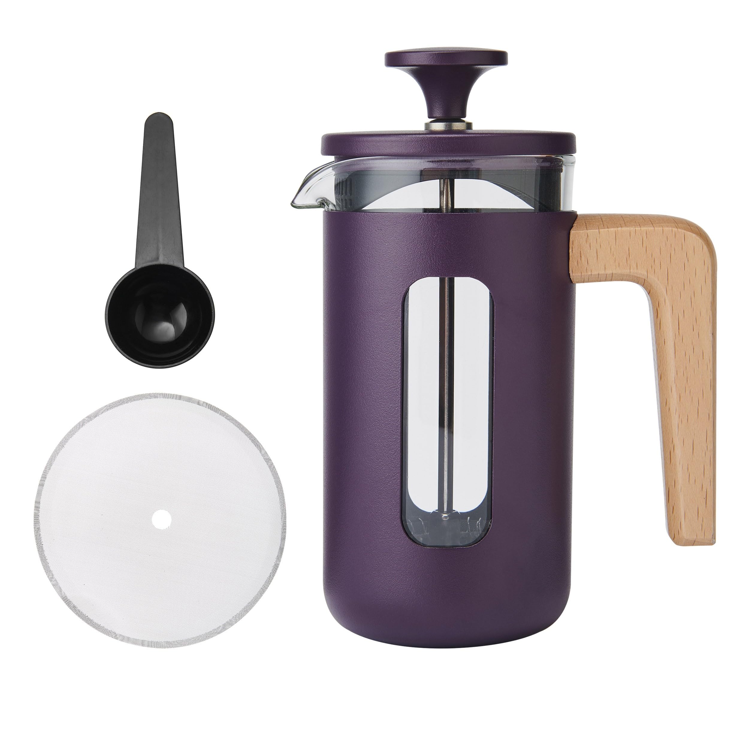 Rackhams Purple 'Pisa' 3 Cup Cafetiere, With Wooden Handle 350Ml - Stainless Steel