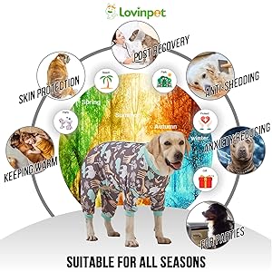 LovinPet Large Dog PJS, Hippos Zoo Cozy Dog Pajamas, Slim fit, Lightweight Pullover Clothes/Full Coverage Golden Retriever Pajamas/Back Snap Button is Only Decoration/XL