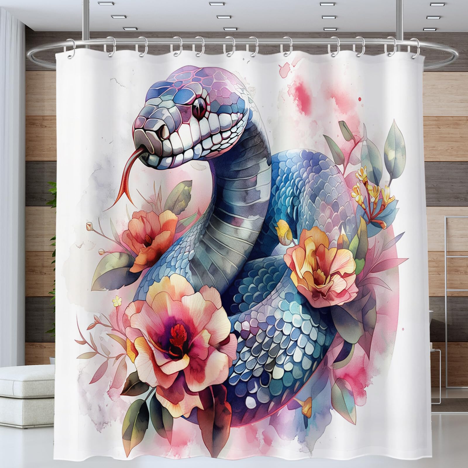 Serpent Fleuri Rideau De Douche, Illustrations À L'Aquarelle Material Resistente Al Agua Durable Estampa Digital, Rose