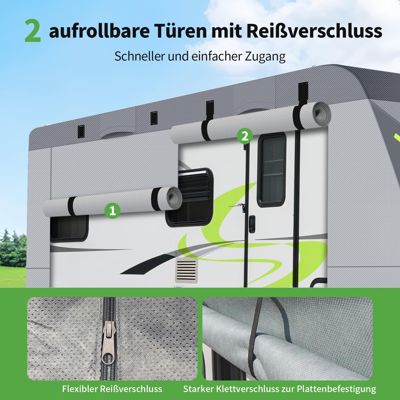 Wohnwagen Abdeckung 8-lagig 460 x 250 x 220 cm, Wohnmo bil Schutzhülle Wasserdicht & UV-Schutz, Mit Reißverschluss-Türen, Winddicht & Langlebig für Anhänger & Camper