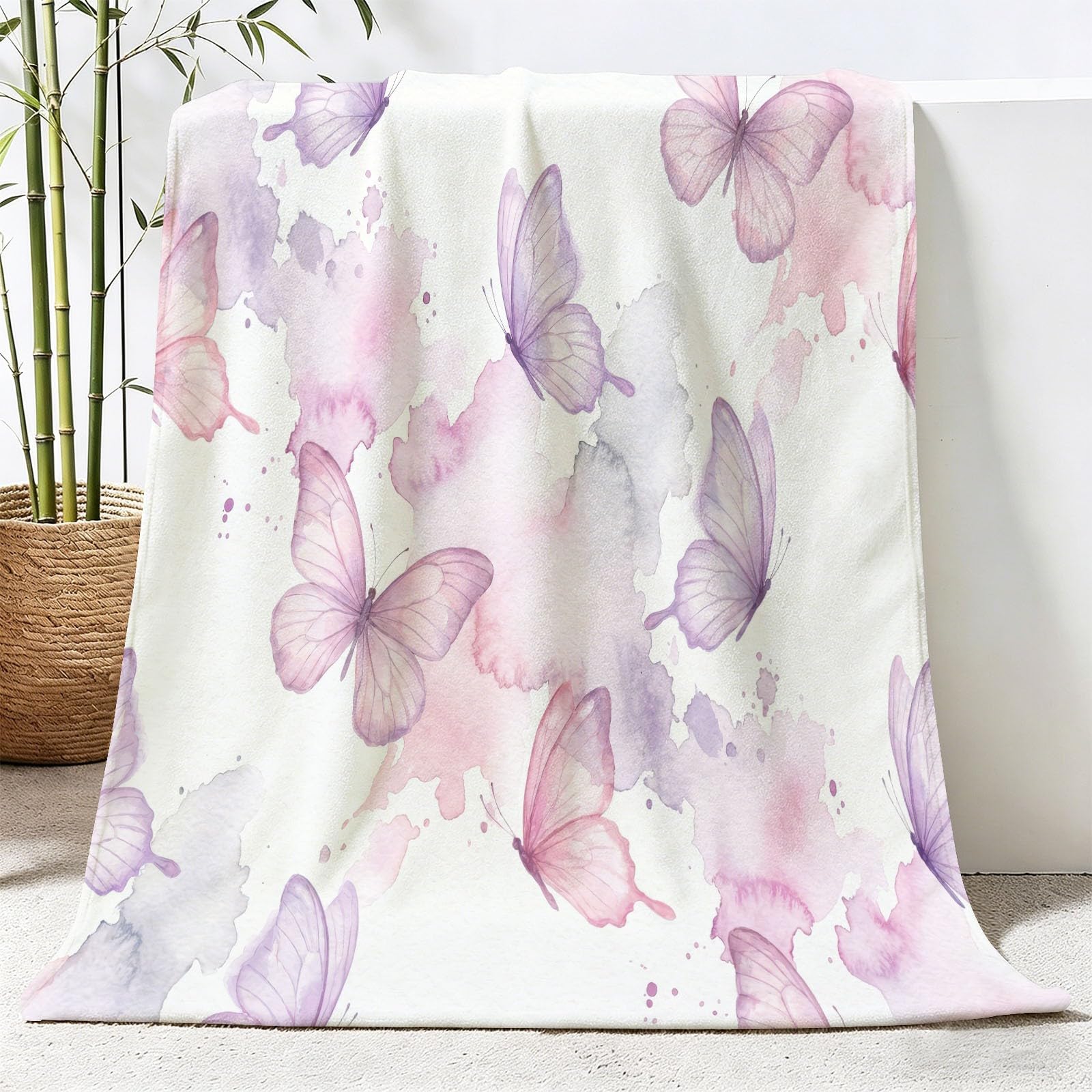 Dreamy - Coperta in pile di flanella, 200 x 220 cm, motivo acquerello con farfalle, a pois, per divano, letto, viaggi, stile nordico, soffice, lavabile, per ragazzi, ragazze e donne, idea regalo