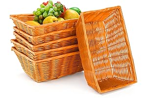 Coloch 6 Pack Plastic Woven Canastas de Mimbre, Stackable Imitation Rattan Bread Basket