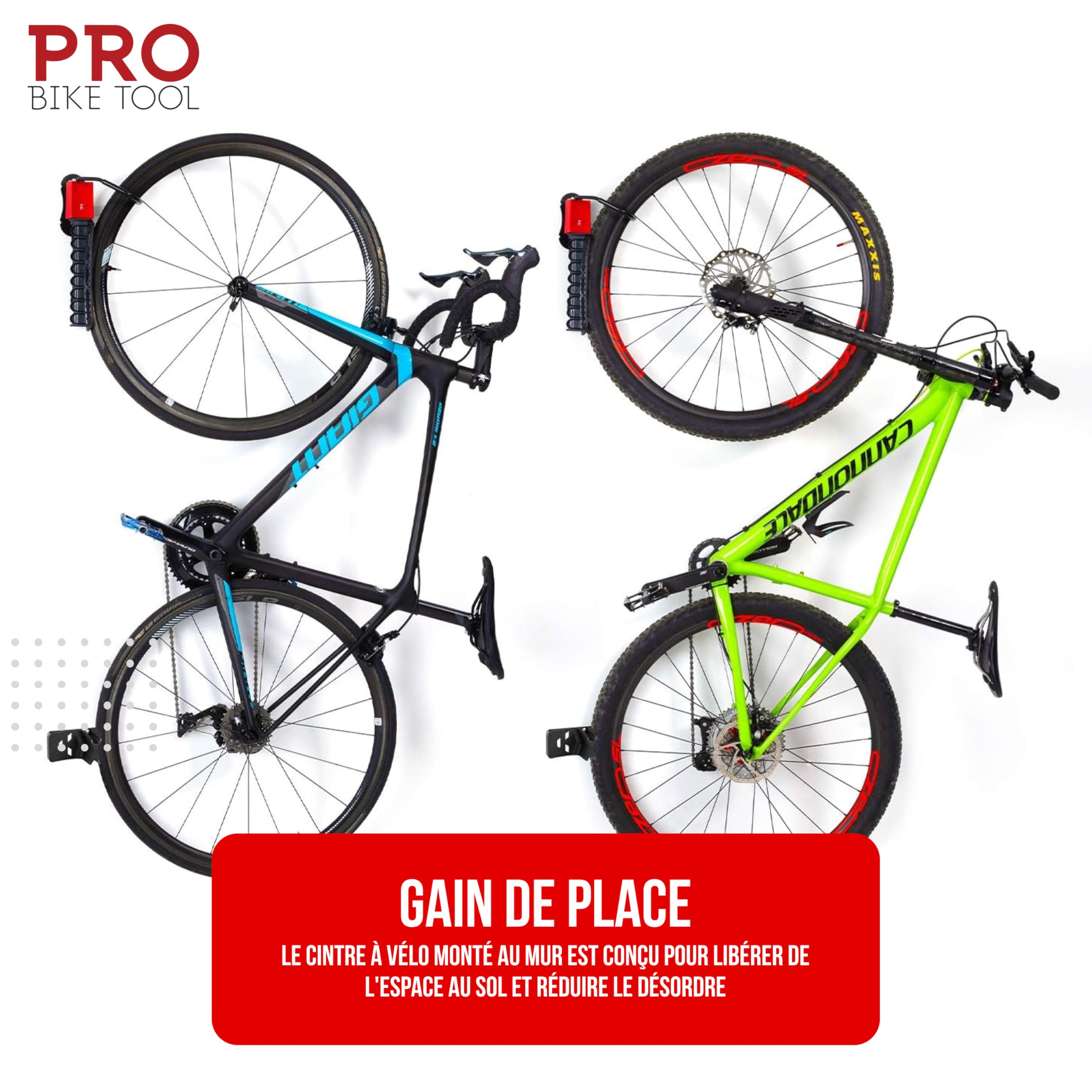 PRO BIKE TOOL Support Mural pivotant pour vélo - Support de Rangement Vertical intérieur pour 1 vélo dans Le Garage ou à la Maison - Porte-vélos - Crochet pour vélo
