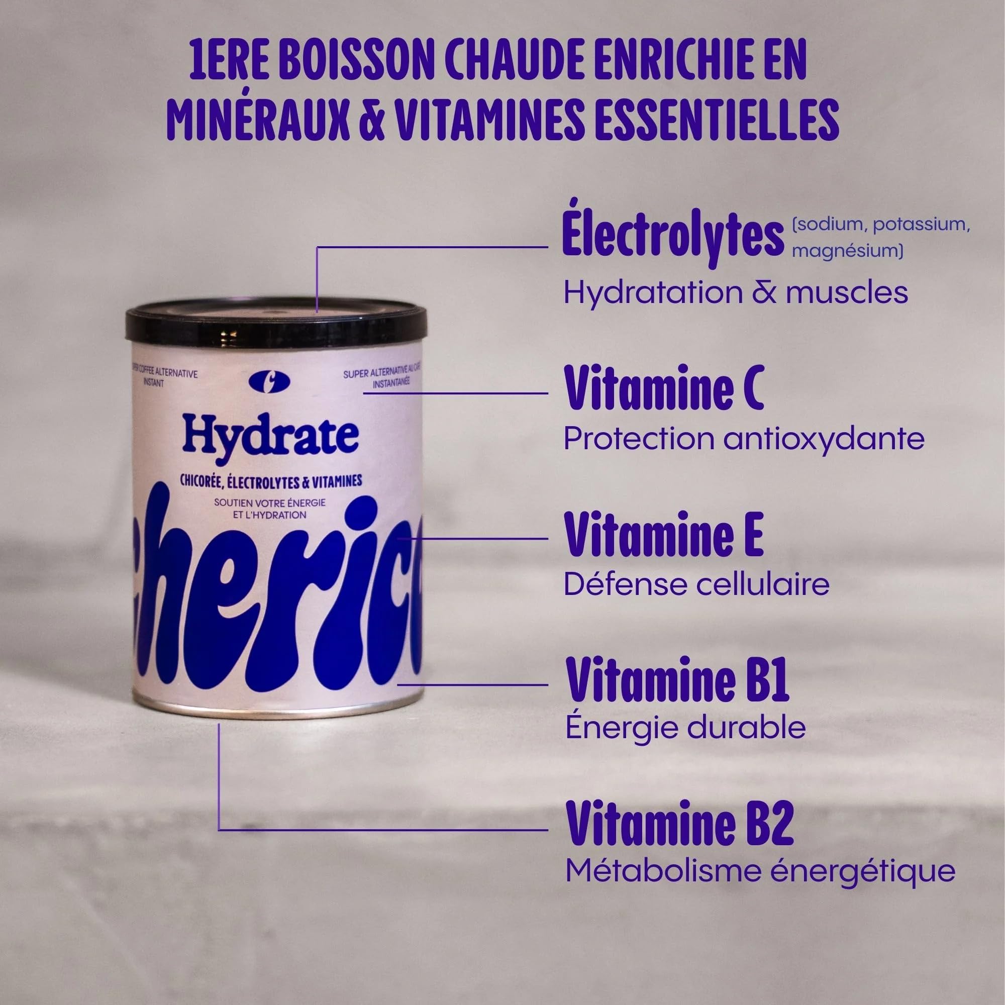 CHERICO Chicorée Hydrate sans sucre - Pack de 2 x 120g | Électrolytes hydratation, Sans Caféine, Magnésium, Potassium, Vitamines, Booste le métabolisme, 20 tasses