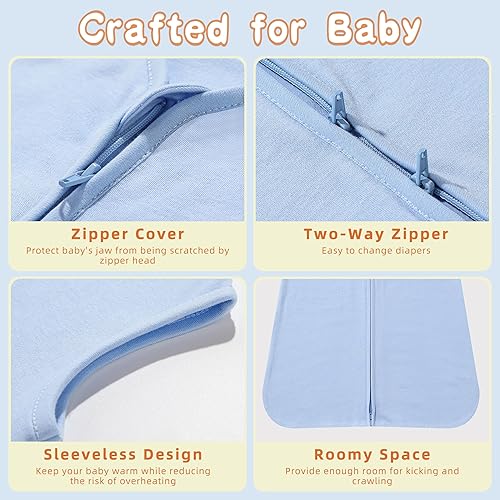 Miniatura 9 de DaysU Cotton Baby Sleep Sack, Baby Sleeping Bag with Two-Way Zipper, 0.5 TOG Wearable Blanket for Newborn Baby Boys and Girls