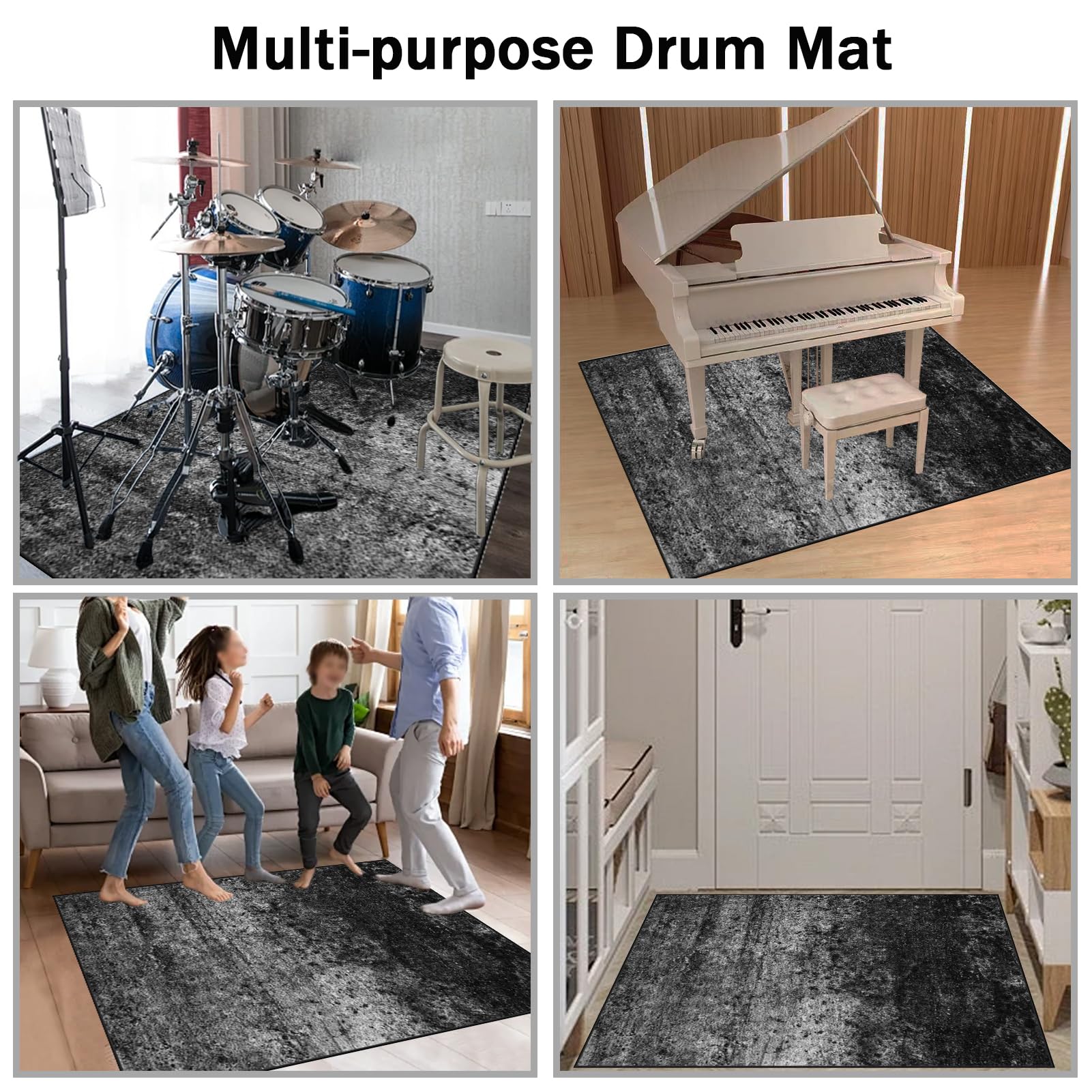 Tappetino Insonorizzato Batteria Drum Tappetino per Batteria e Percussioni Tappeto a Tamburo Tappeto per Batteria Elettrica Tappeto per Batteria Acustica Tappeto Antiscivolo Batteria 230 x 180 cm