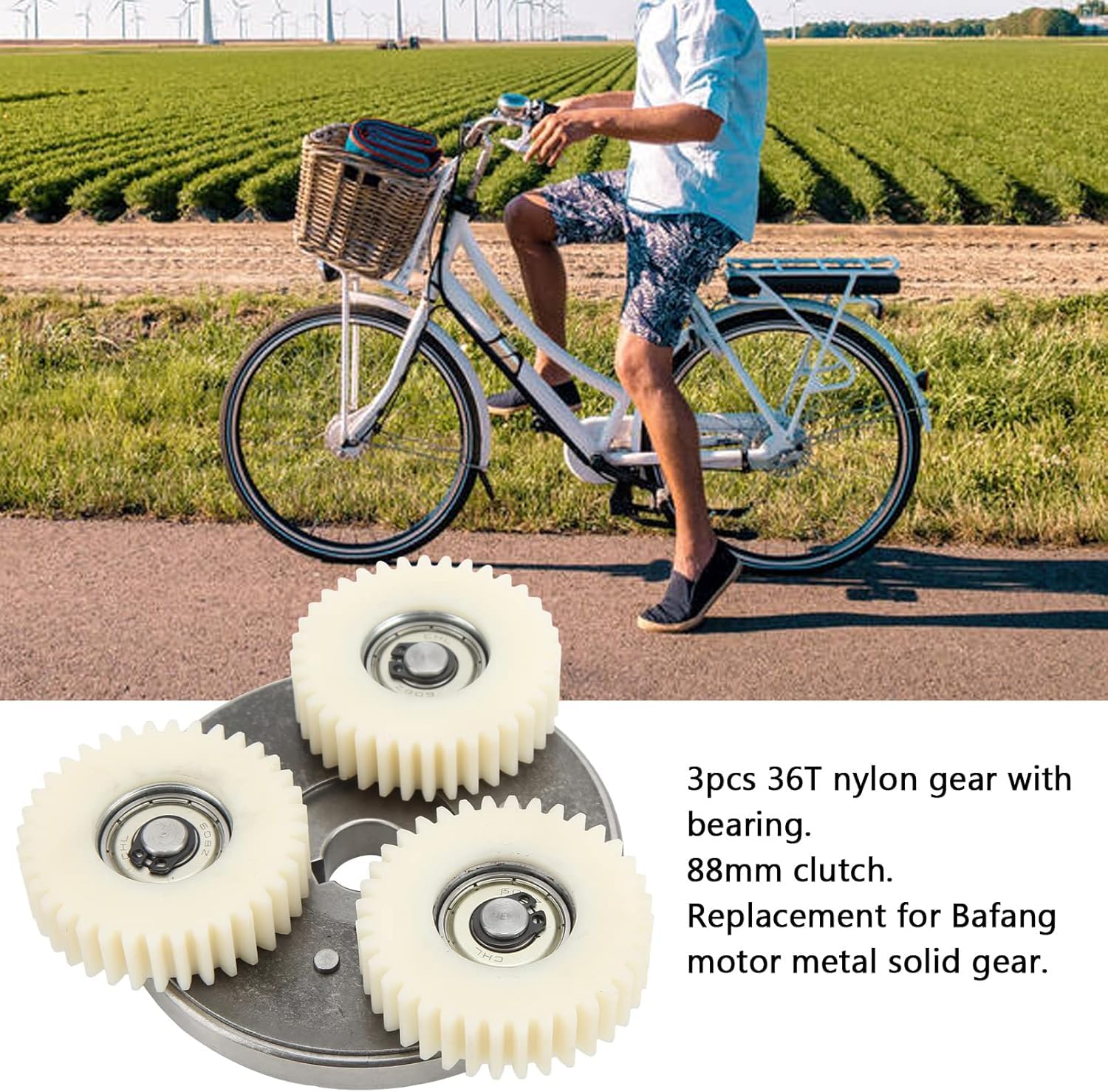 Ingranaggi in Nylon 36T e Kit Frizione 88 mm, Kit Frizione Ingranaggio Motore Bici Elettrica Bicicletta Elettrica 500W Pezzo di Ricambio Motore per Bafang