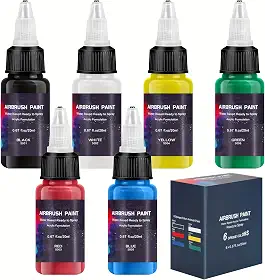 Tinta para aerografia 6 cores, conjunto de tinta de aerografia pronta para pulverizar, tintas acrílicas à base de água para metal, modelos de plástico, tela, madeira