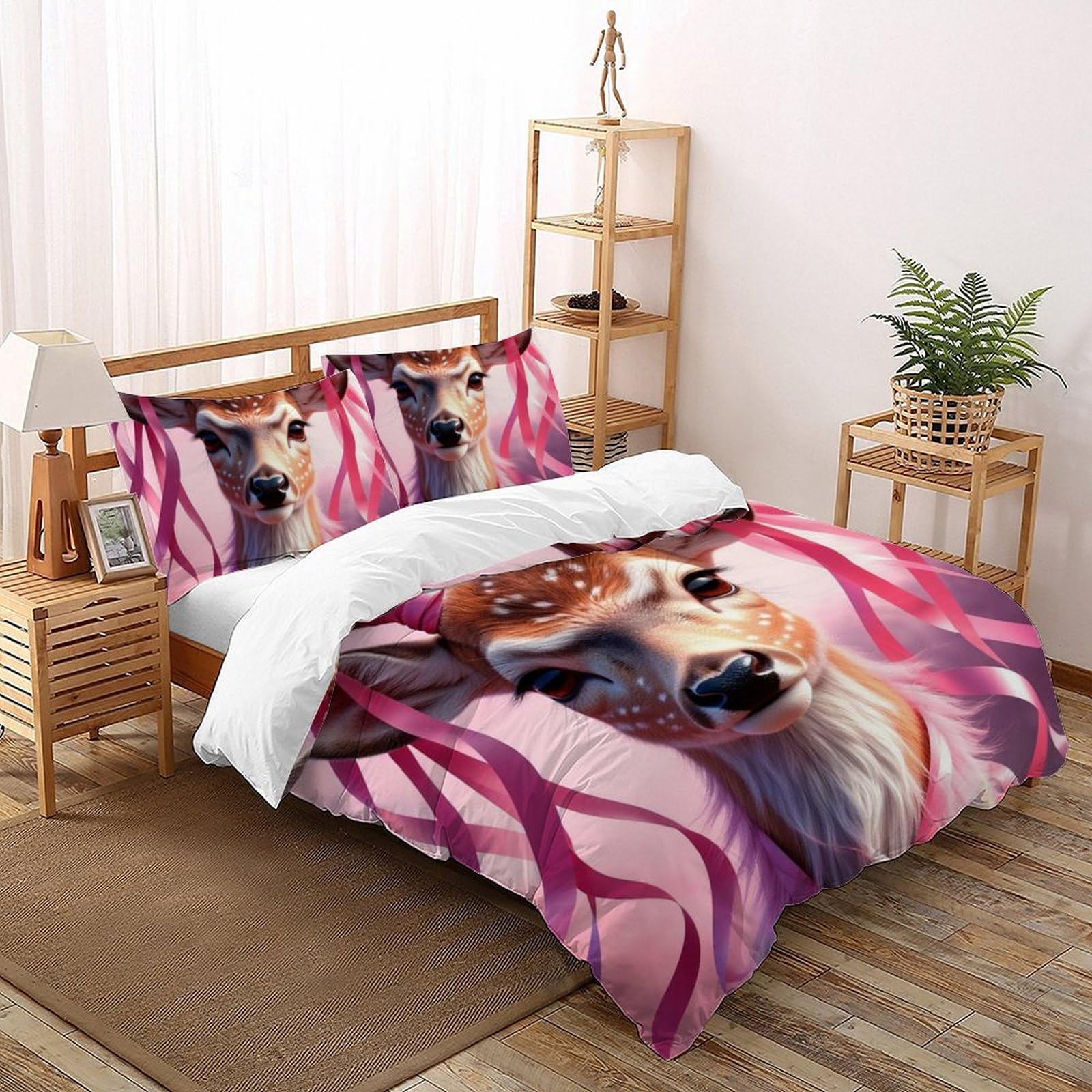 Housse de couette cerf rose lit double résistant aux lavages pour chambre de garçon animée