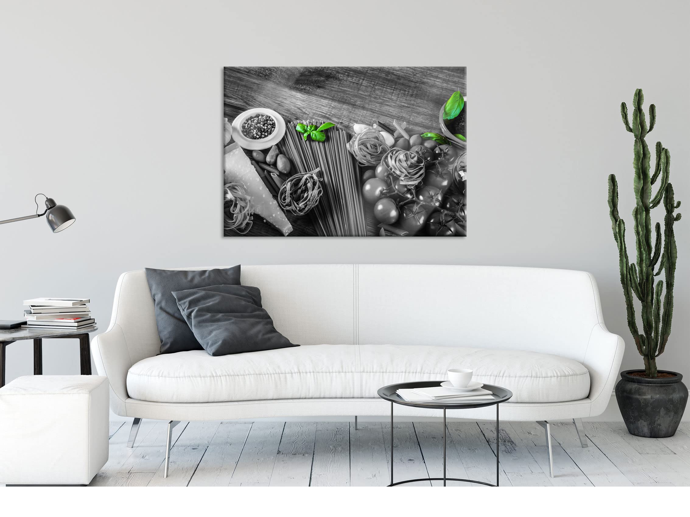 Pixxprint Glasbild, Wandbild aus Echtglas, Pasta mit frischen Gewürzen, 100x70 cm, inkl. Aufhängung und Abstandshalter