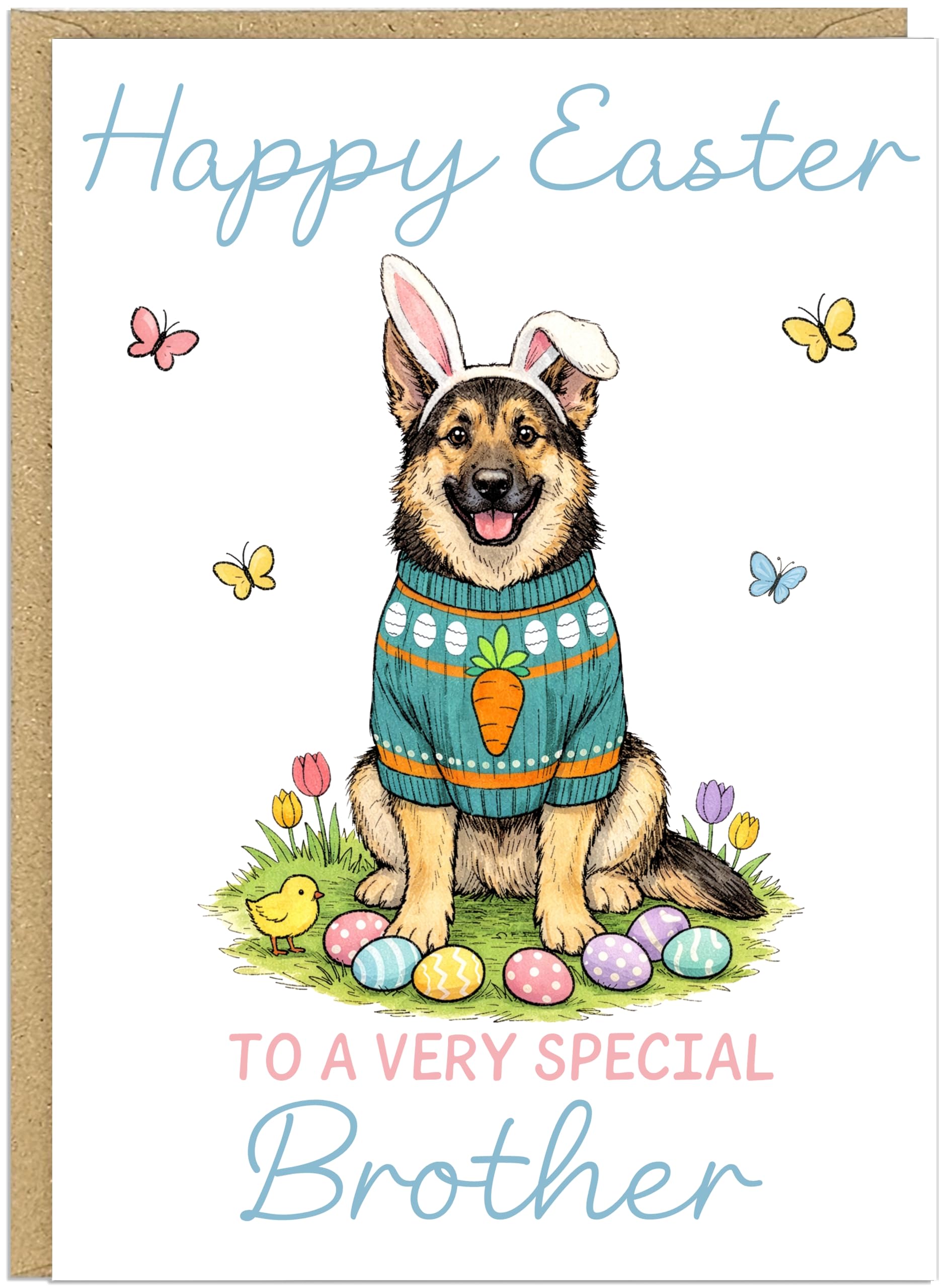 Personalised Fun Dog Breed Happy Easter Cards - Add Own Custom Name on Banner 20 Designs Family Easter Dogs Doggy Lover Gift A5 Greeting Celebration Card (German Shepherd)
