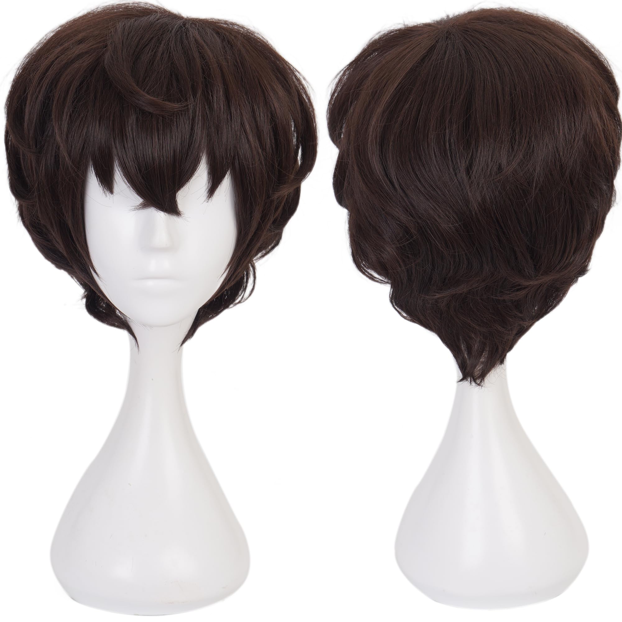 Amine Brown Short Curly Wigs with Bangs Heat Resistant Synthetic Universal Costume Hairs for Men Halloween Cos Anime Party Replacement Wigs