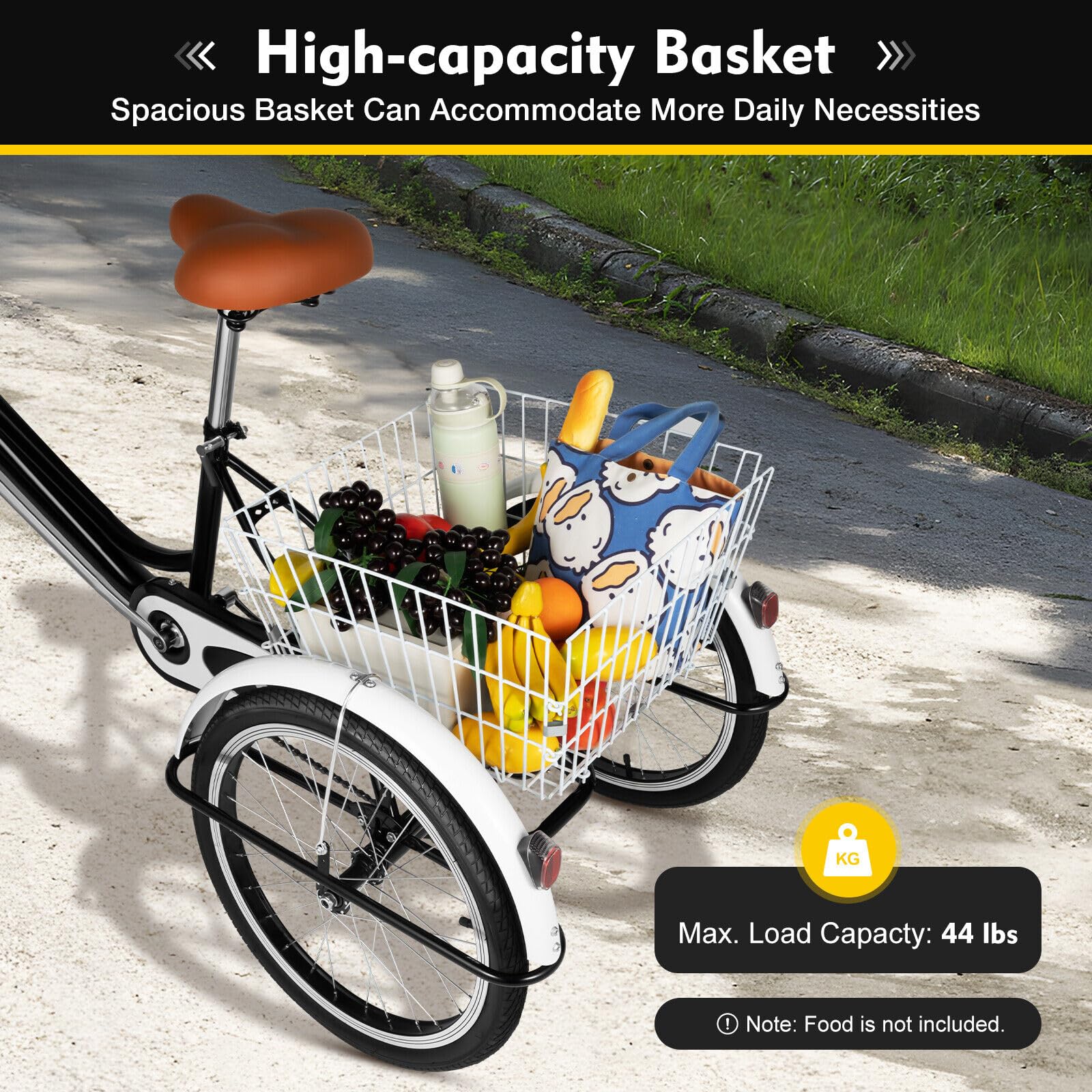 Triciclo para bicicleta para adultos con cesta de la compra Bicicleta cruiser adulto velocidad única+cesta negra ruedas triciclos cesta triciclo adulto velocidad individual 3 ruedas triciclo