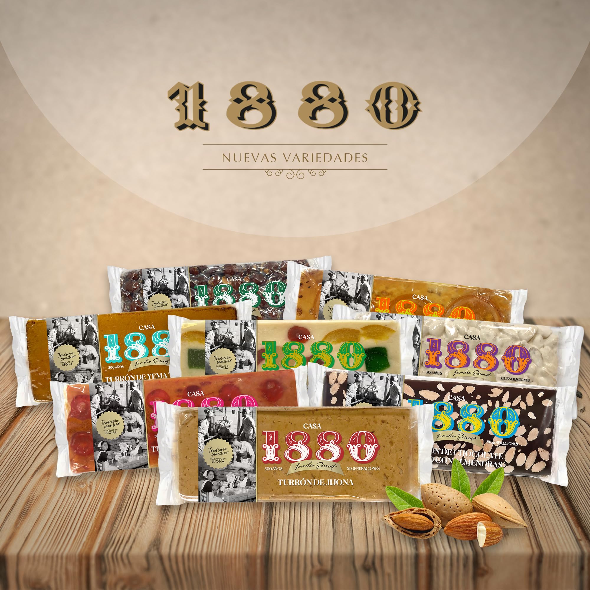 1880 - Turrón de Jijona "Rilsan" 300g, Tableta con Almendras Seleccionadas y Miel, Textura Cremosa, Calidad Suprema, Turrón clásico, Artesanal, Receta Tradicional, Colección, Regalo Navideño