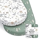 Baby Bassinet Sheets for Boy, Girl (Ocean Odyssey) 2-Pack - Fitted Bedside Bassinet Sheets - Buttery Soft Cotton Blend for Standard Mattress Pad - Compatible with Halo BassiNest