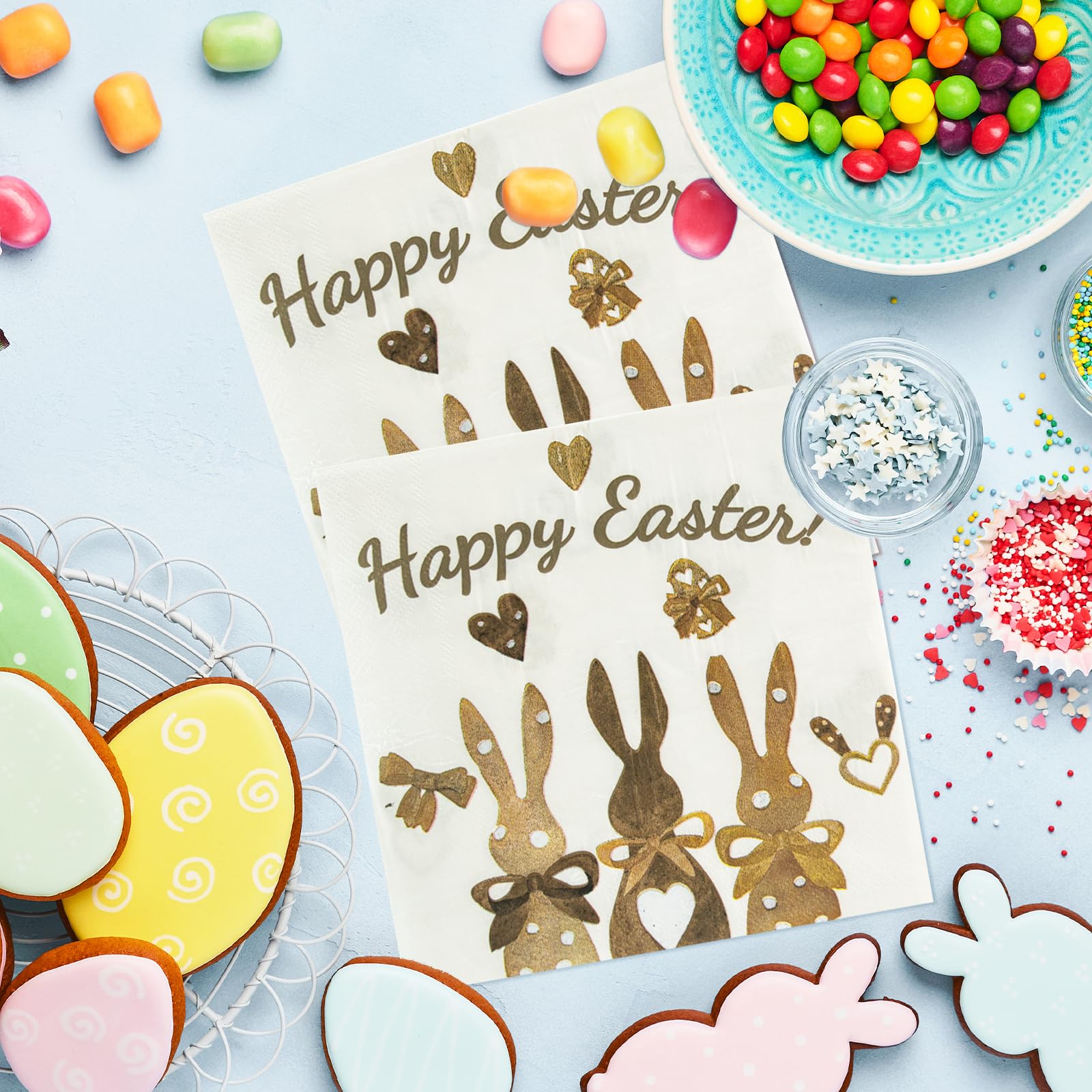 100 Easter Paper Napkins - Watercolor Bunny & Egg Design, Disposable, 13x15.8 Inches, For Party & Table Decor - View #5