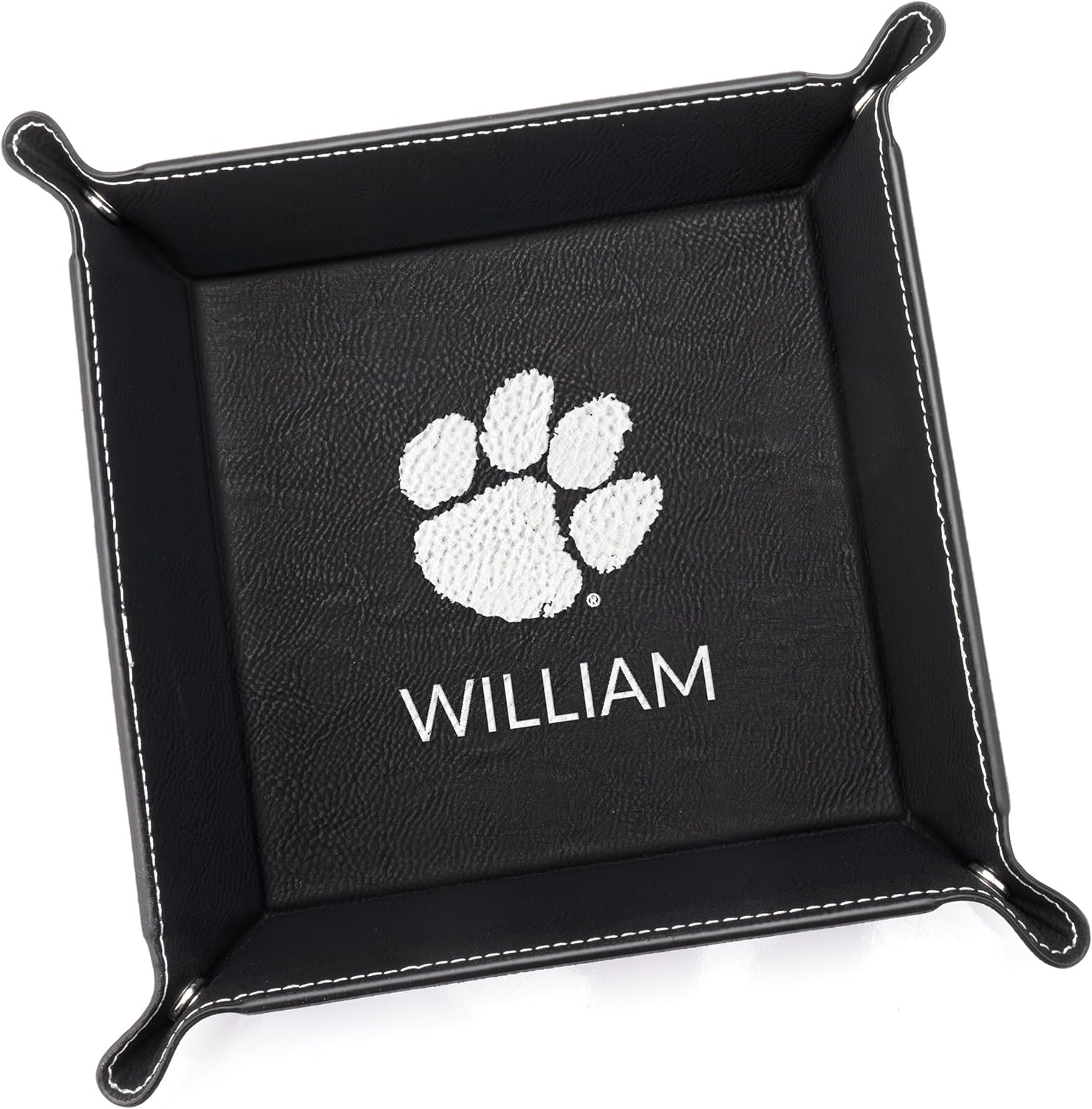 Lifetime Creations Personalized Clemson Tigers Valet Tray (Gray) - Officially Licensed, Tiger Paw Vegan Leather Men's Catchall, Desk Organizer Gift for Basketball Football Fan