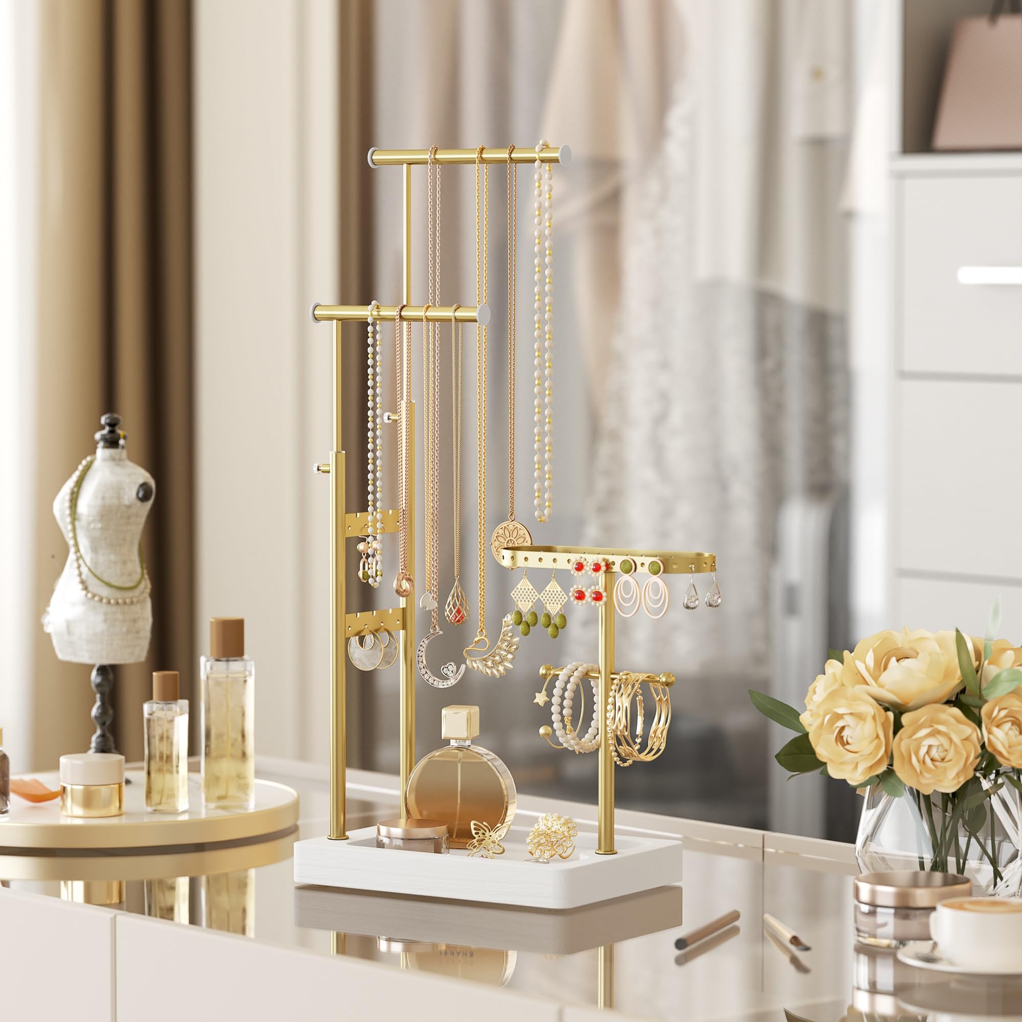Lengnoyp 4-Tier Jewelry Stand - Tall Earring & Necklace Holder, Black