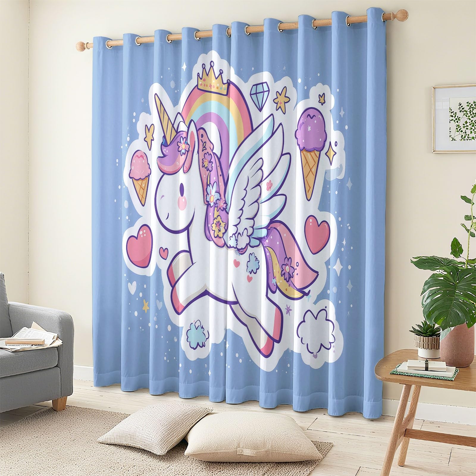 Générique Licorne De Dessin Anim Rideau Occultant Lot de 2 Chambre Enfant Fille Garcon, Bleu Rideaux Acoustiques Opaque Salon Chambre Décoration L 91.5 X H 214 cm