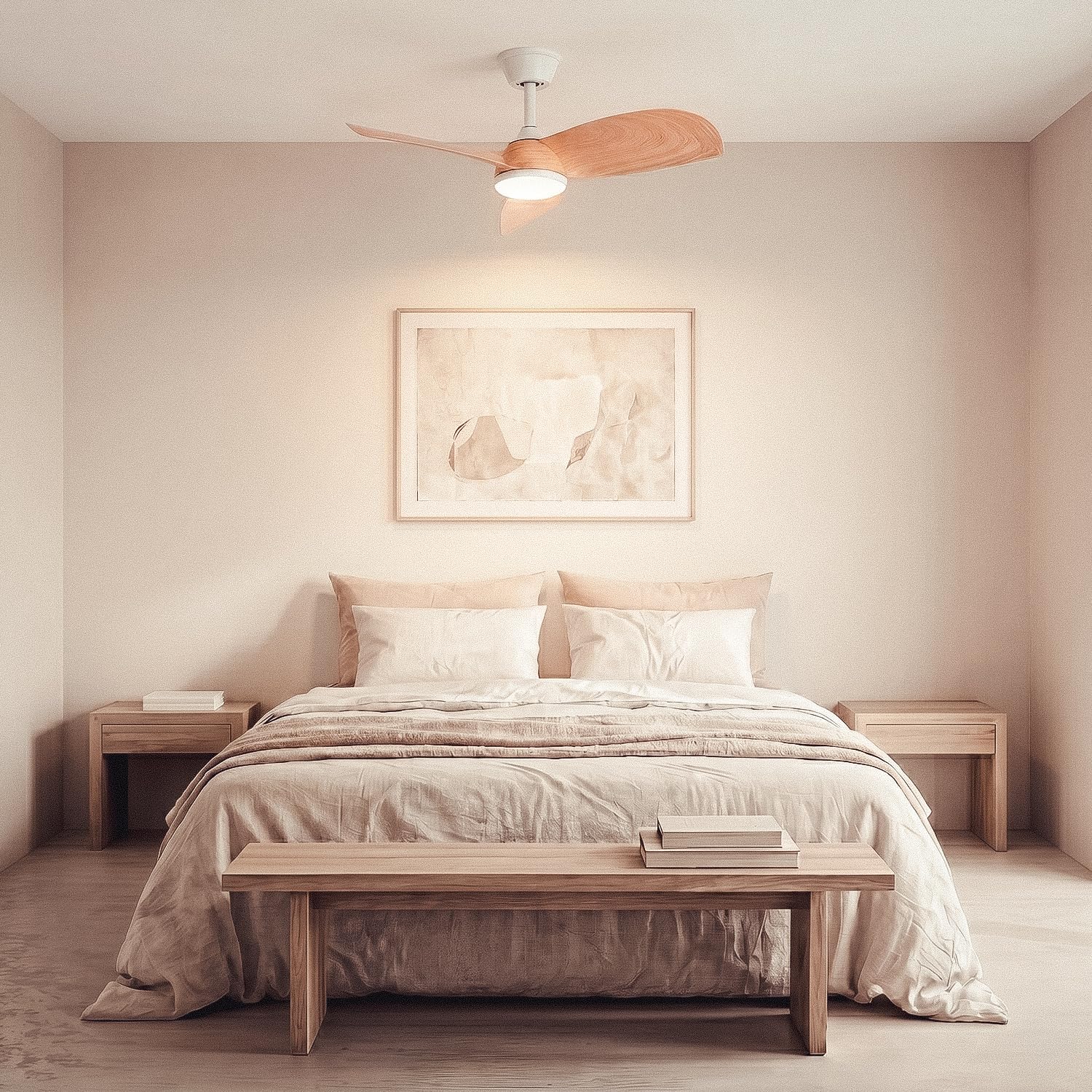 LEDKIA LIGHTING Ventilador de Techo Poros Evo Blanco con Luz LED CCT; Motor DC Silencioso 30W; Aspas Blancas; 6 Velocidades; 90 cm; 48 dB; Mando; Dormitorio y Salón Pequeño