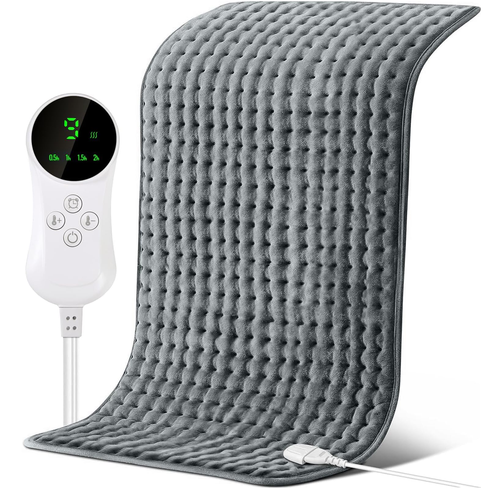 Large Size Heating Pad for Back Pain Relief, Cramp and Arthritis,40" X 76"CM Double Flannel, Auto Shut Off, Electric Heating Pads with 9 Heat Settings Grey