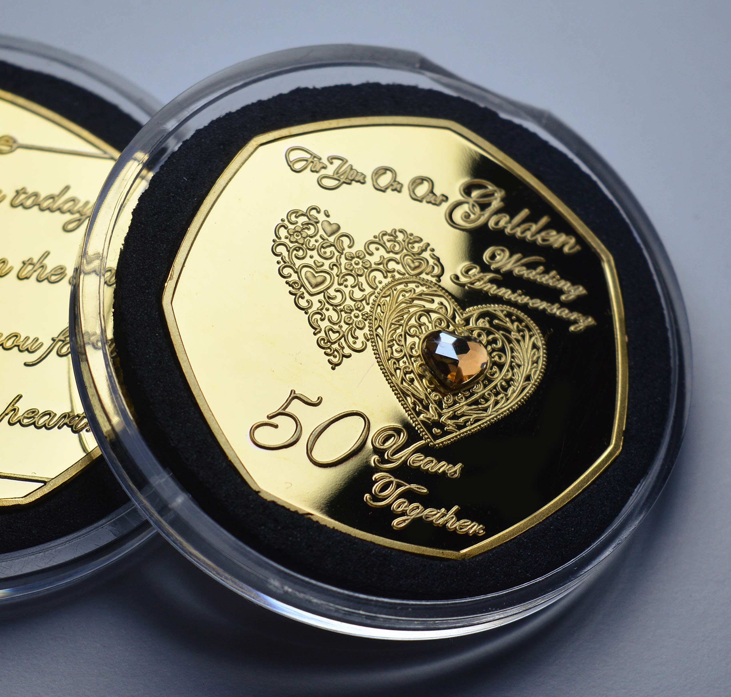 The Commemorative Coin Company Golden/Gold For You On Our 50Th Wedding Anniversary 24Ct Commemorative With Diamante Gemstone. Capsule. Gift/Present, 50 Fifty Years Together, Fiftieth