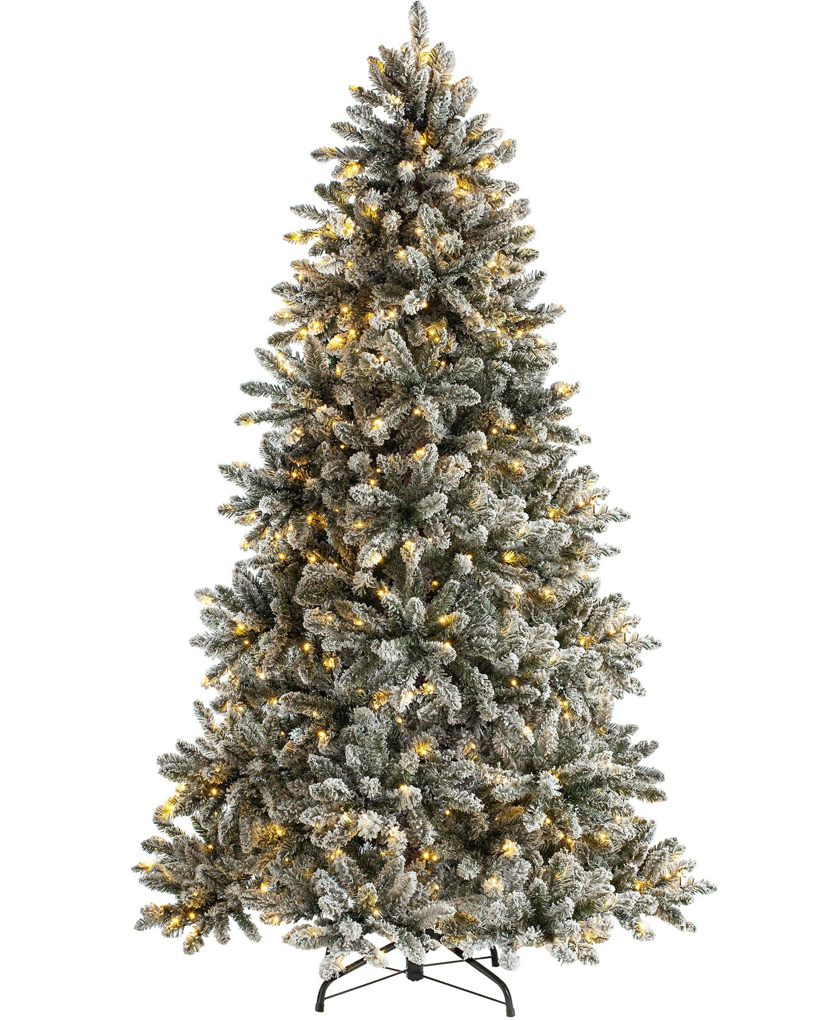 WeRChristmas Pre-Lit Full Bodied Snow Flocked Christmas Tree with 450 Chasing Warm LED Lights, Multi-Colour, 7 feet/2.1m