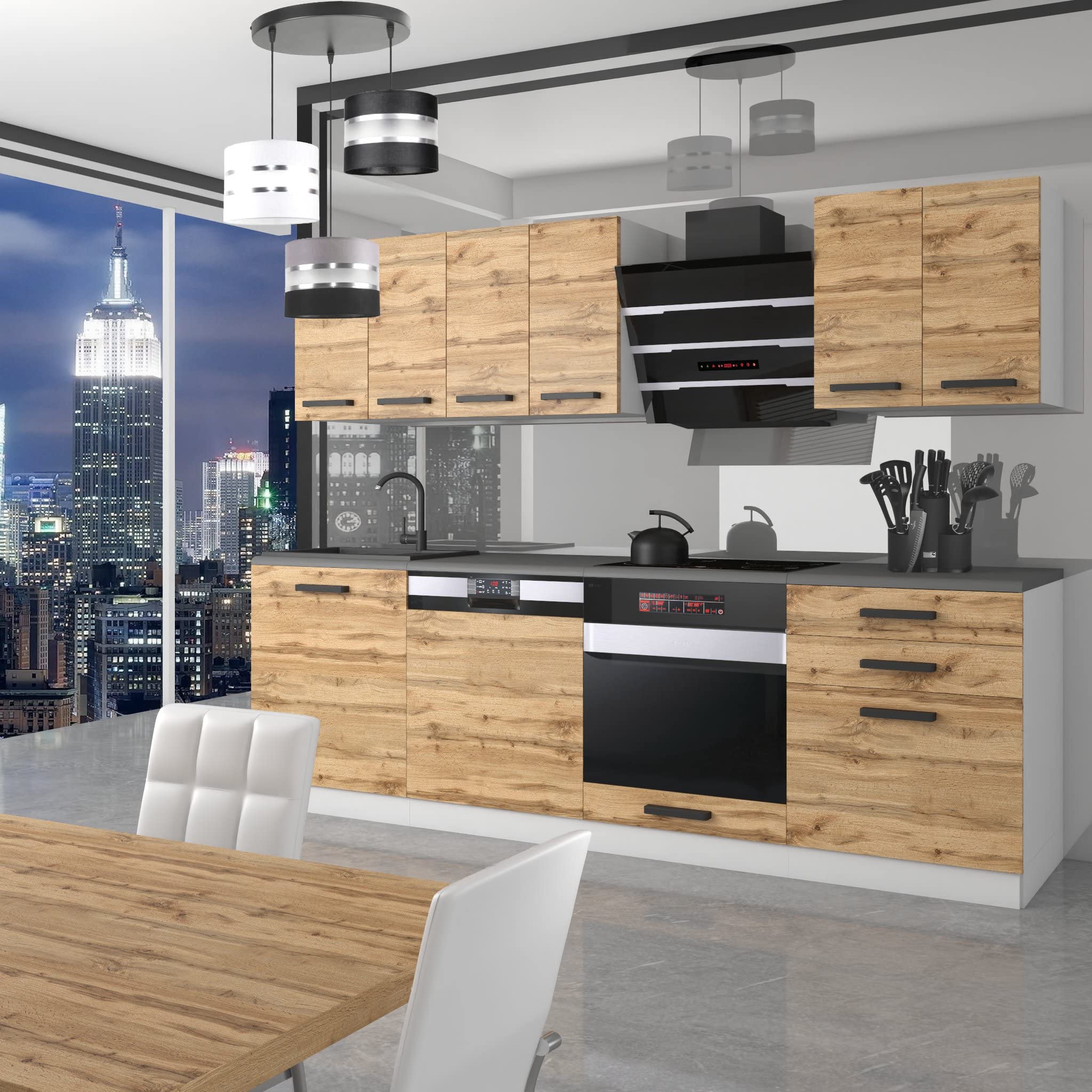 Belini cucina 240 cm Susan, senza piano di lavoro, rovere Wotan