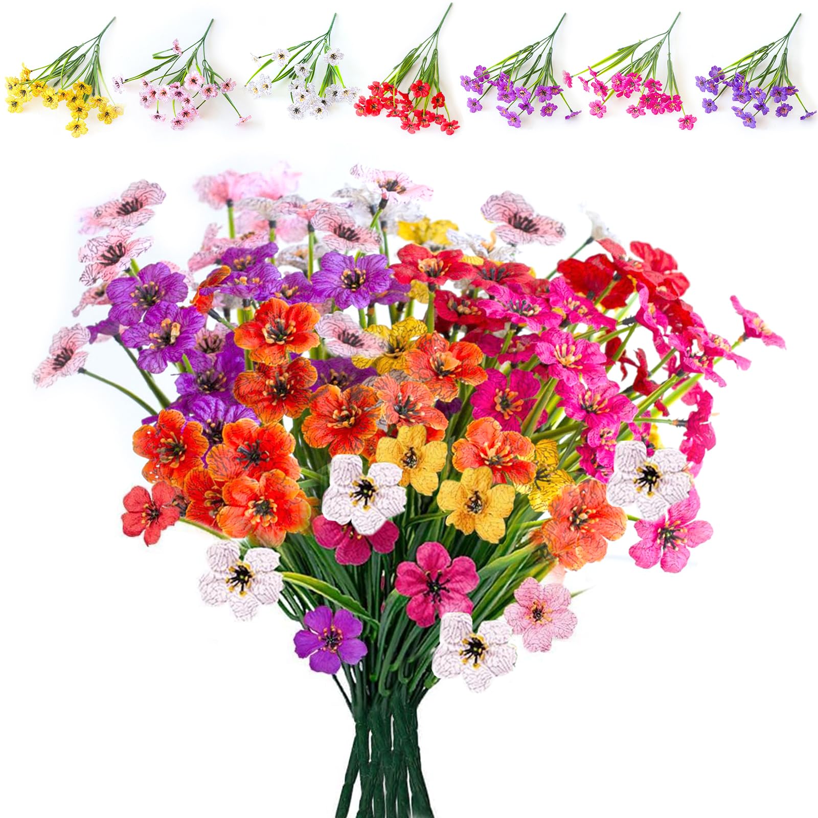 Senzee Multicolor Artificial Flowers Outdoor, 8 Bundles Fake Outdoor Flowers For Garden Plastic Artificial Faux Flower For Outside Outdoors Decoration