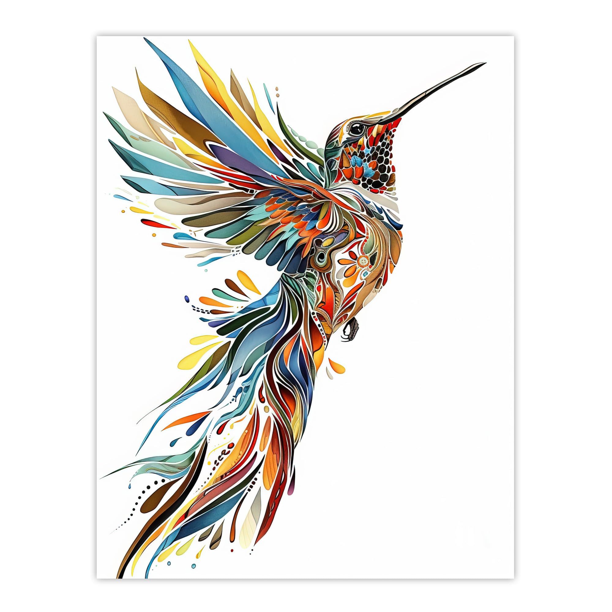 Artery8 Abstract Hummingbird Folk Art Print W18" x H24"