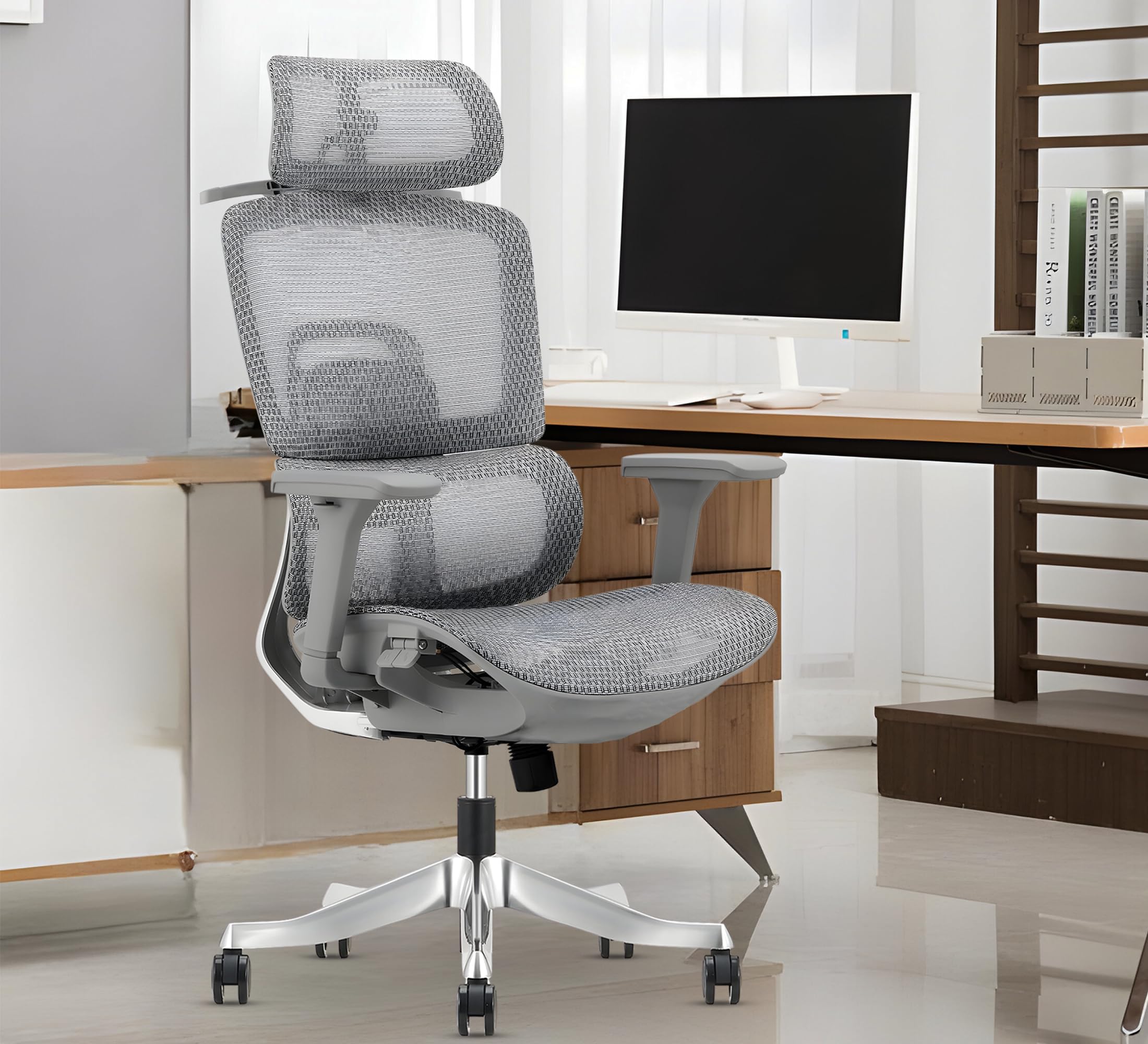 Status Ergonomic Office Chair,Breatheable Mesh High Back Home Office Computer Chair With 3 Years Warranty- Grey