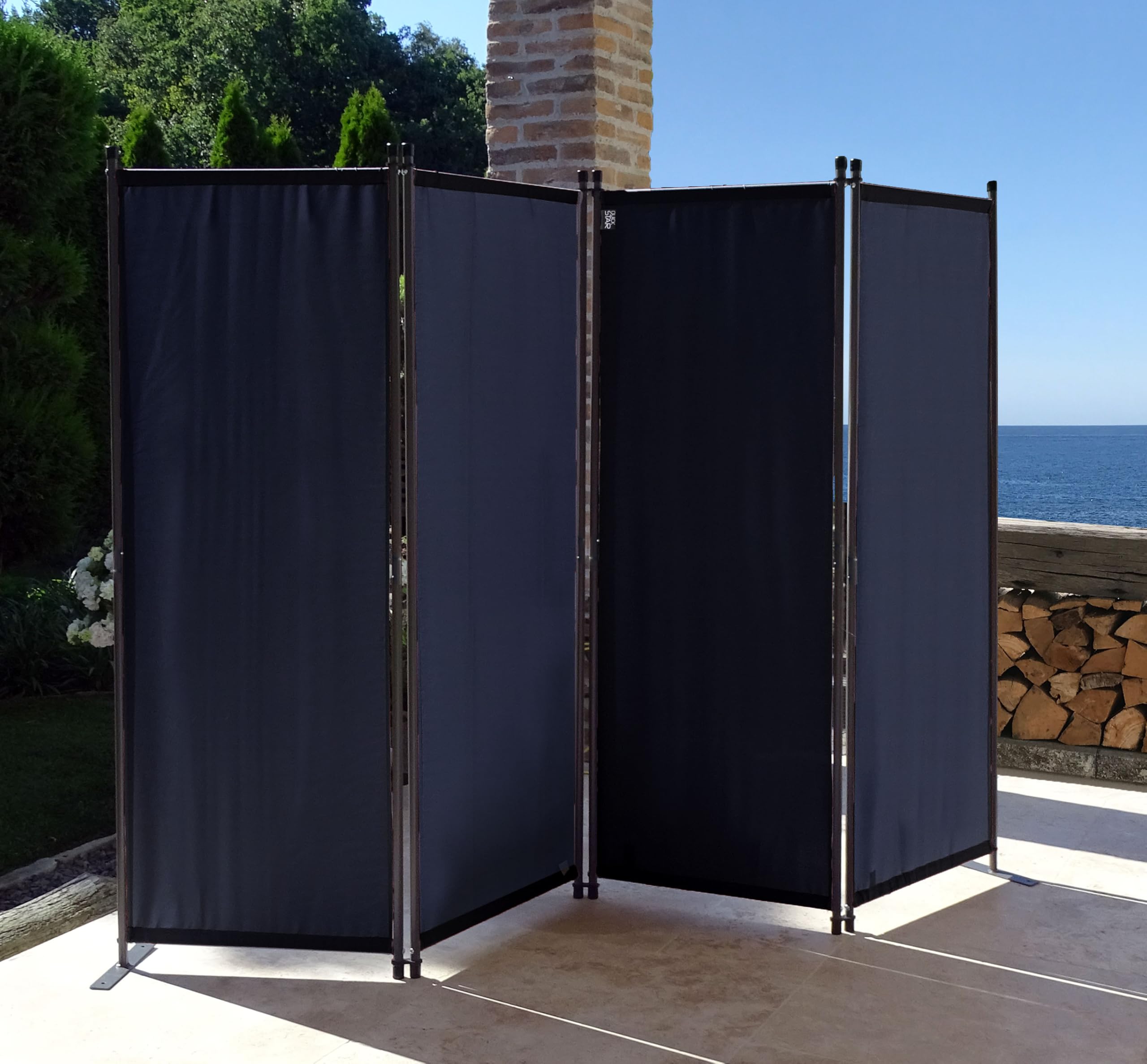 QUICK STAR 2 pièces Paravent 220 x 165 cm Séparateur de Tissu Jardin en 4 Parties Pliable Balcon Écran de confidentialité partition Noir
