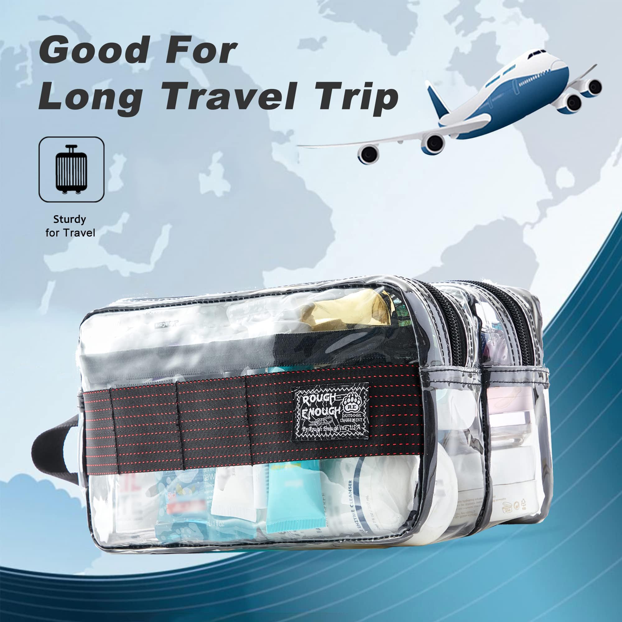 Rough Enough Clear Travel Toiletry Bag for Men Women Traveling Toiletries Essentials Shaving Hygiene Dopp Kit, Schwarz, 9.5 x 5 x 5 inch, Modisch