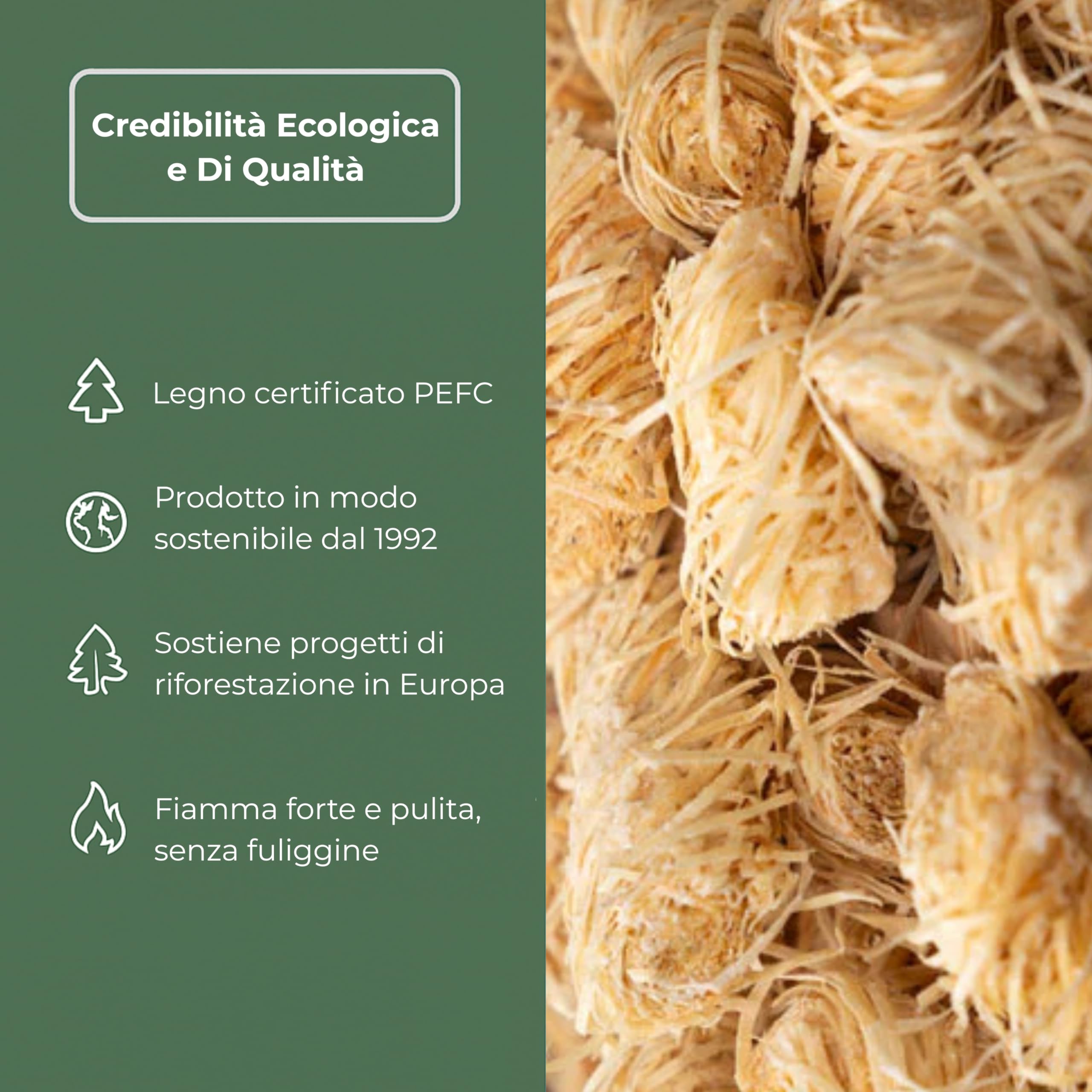 HORECA CANDLES Riccioli Accendifuoco Ecologico - Confezione da 1000 Accendi Fuoco in Legna Arricchiti con Cera - Accensione Sicura, Pulita e Naturale per Carbonella, Barbecue, Camino, Stufa