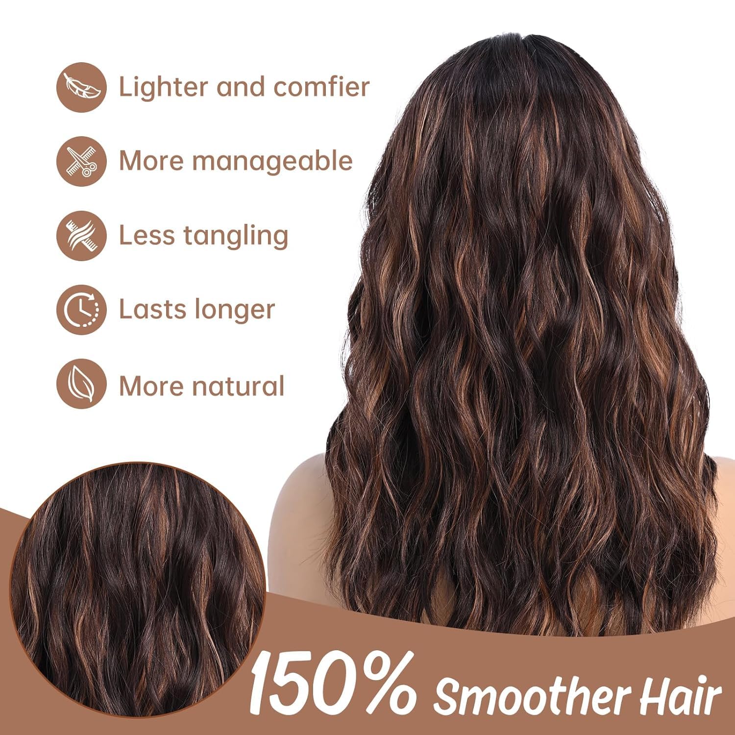 YaissmyLu Dark Brown with Highlight Medium Length Wigs for Women Brown Mixed Gold Wig Middle Part Synthetic Hair Wigs Wavy Highlights Natural Hair for Daily Party Use Colourful Wig - Image 3